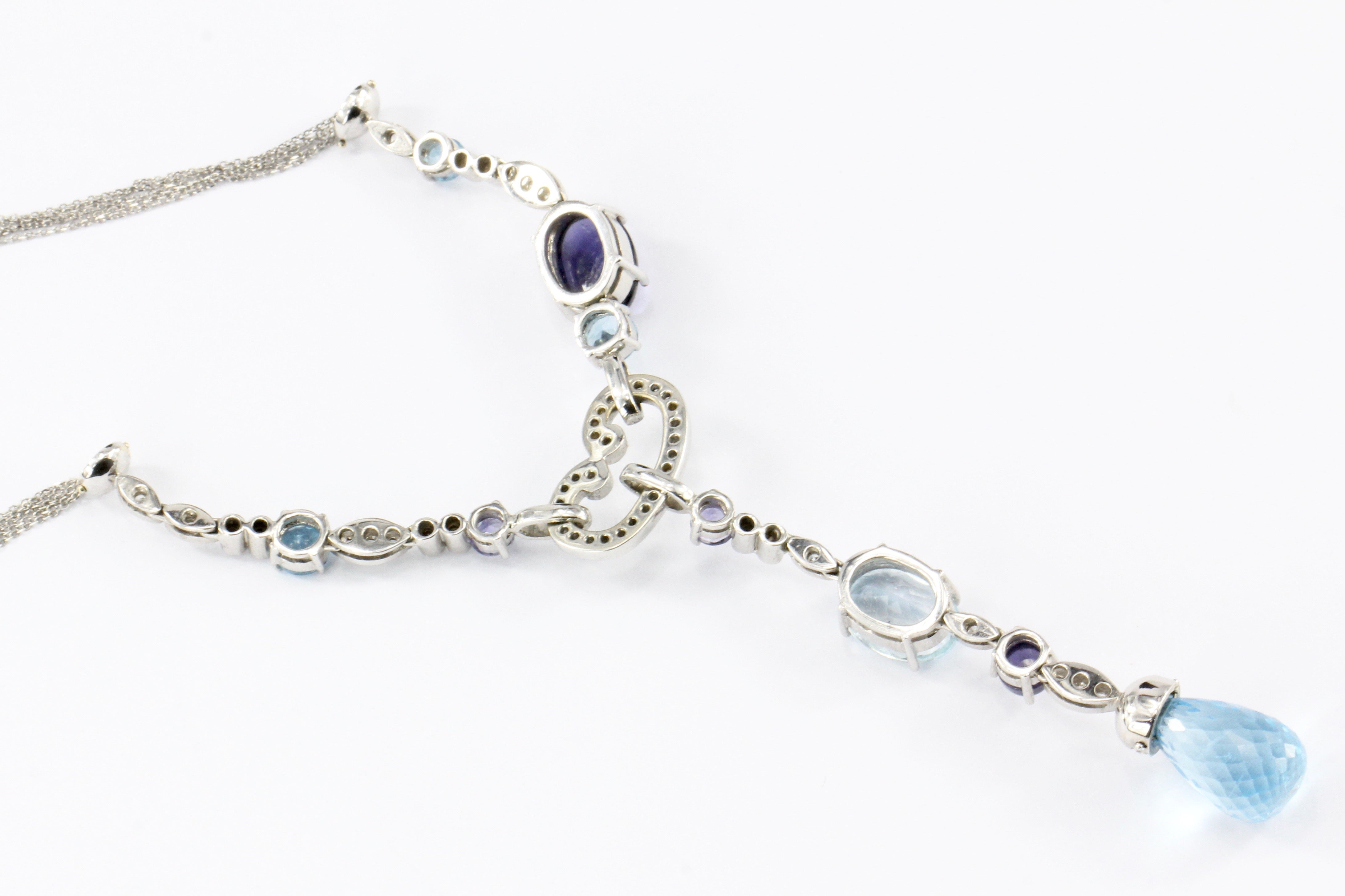 18K White Gold Blue Topaz, Tanzanite & Diamond Necklace - Queen May