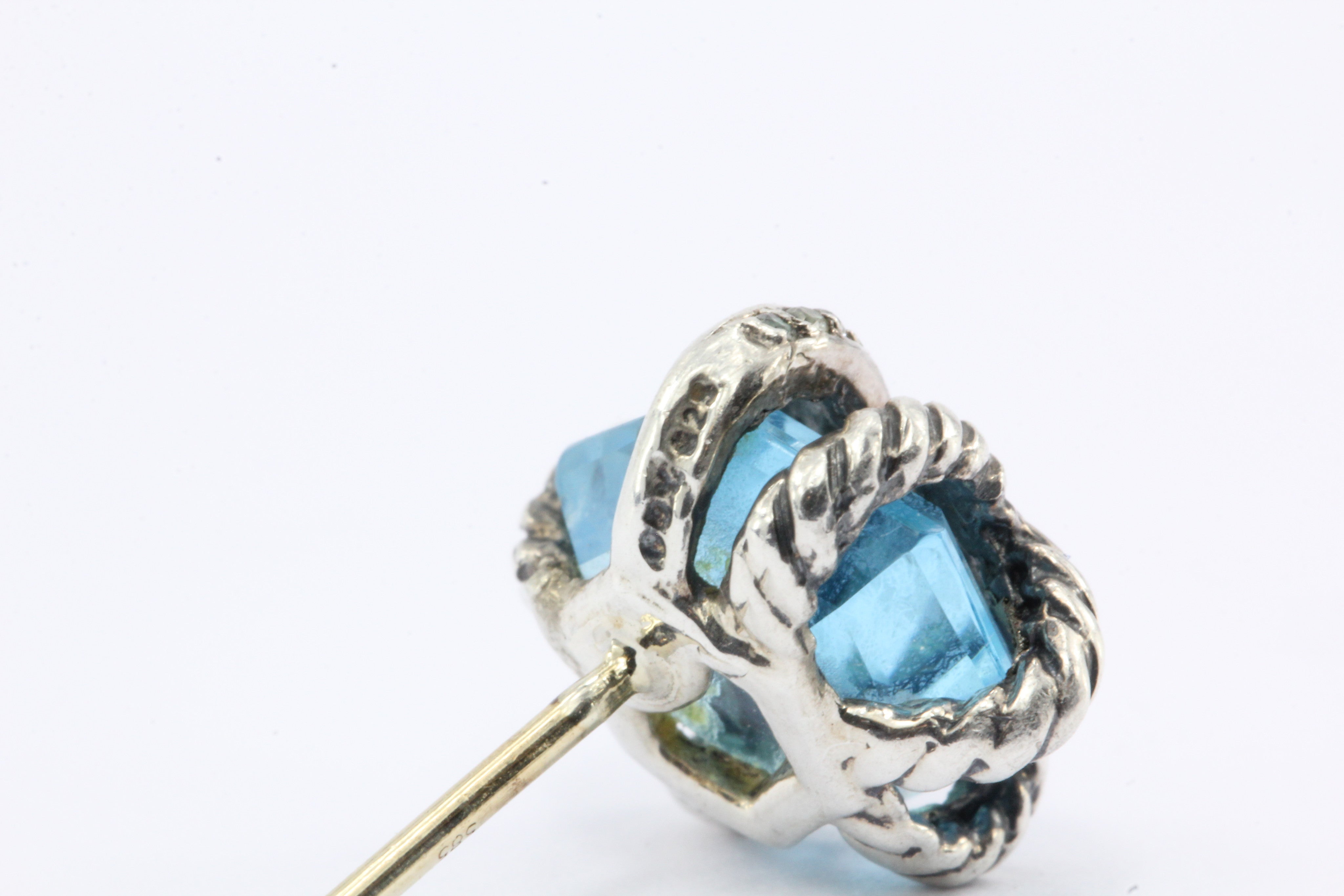David Yurman Cable Wrap Sterling Silver Blue Topaz Diamond Earrings - Queen May