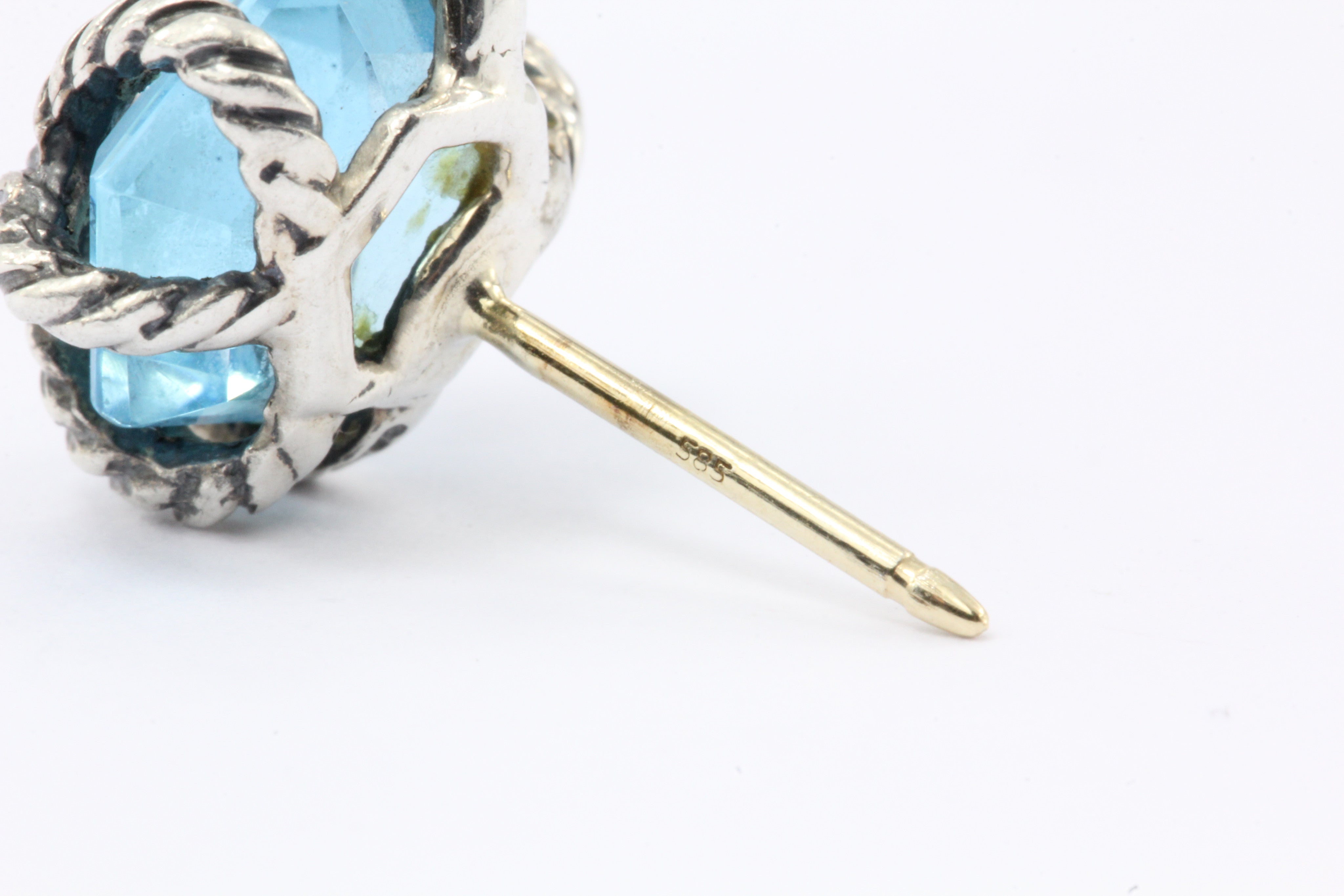 David Yurman Cable Wrap Sterling Silver Blue Topaz Diamond Earrings - Queen May