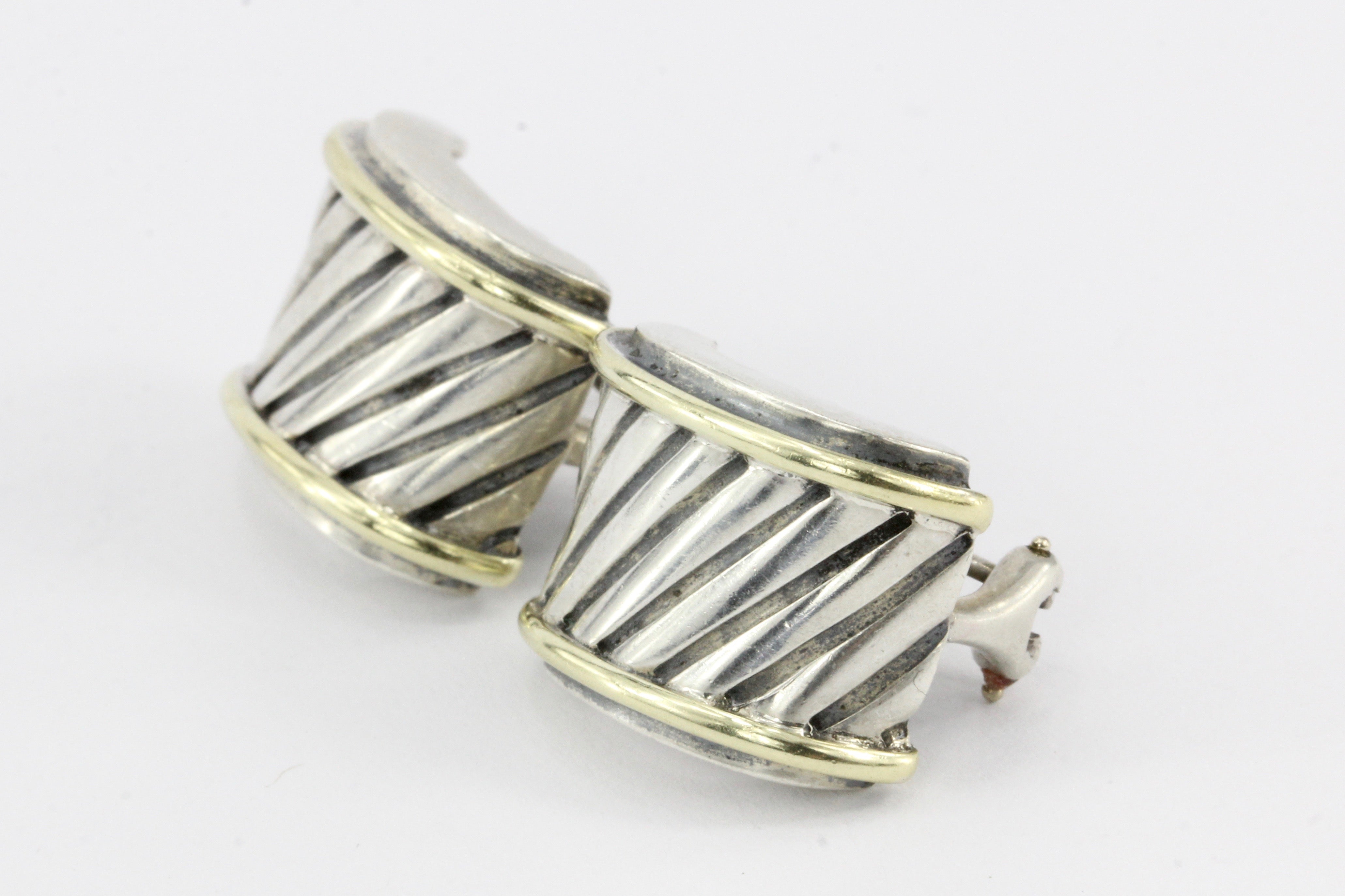 David Yurman Cable Classics Cigar Band Earrings Sterling Silver and 14K - Queen May