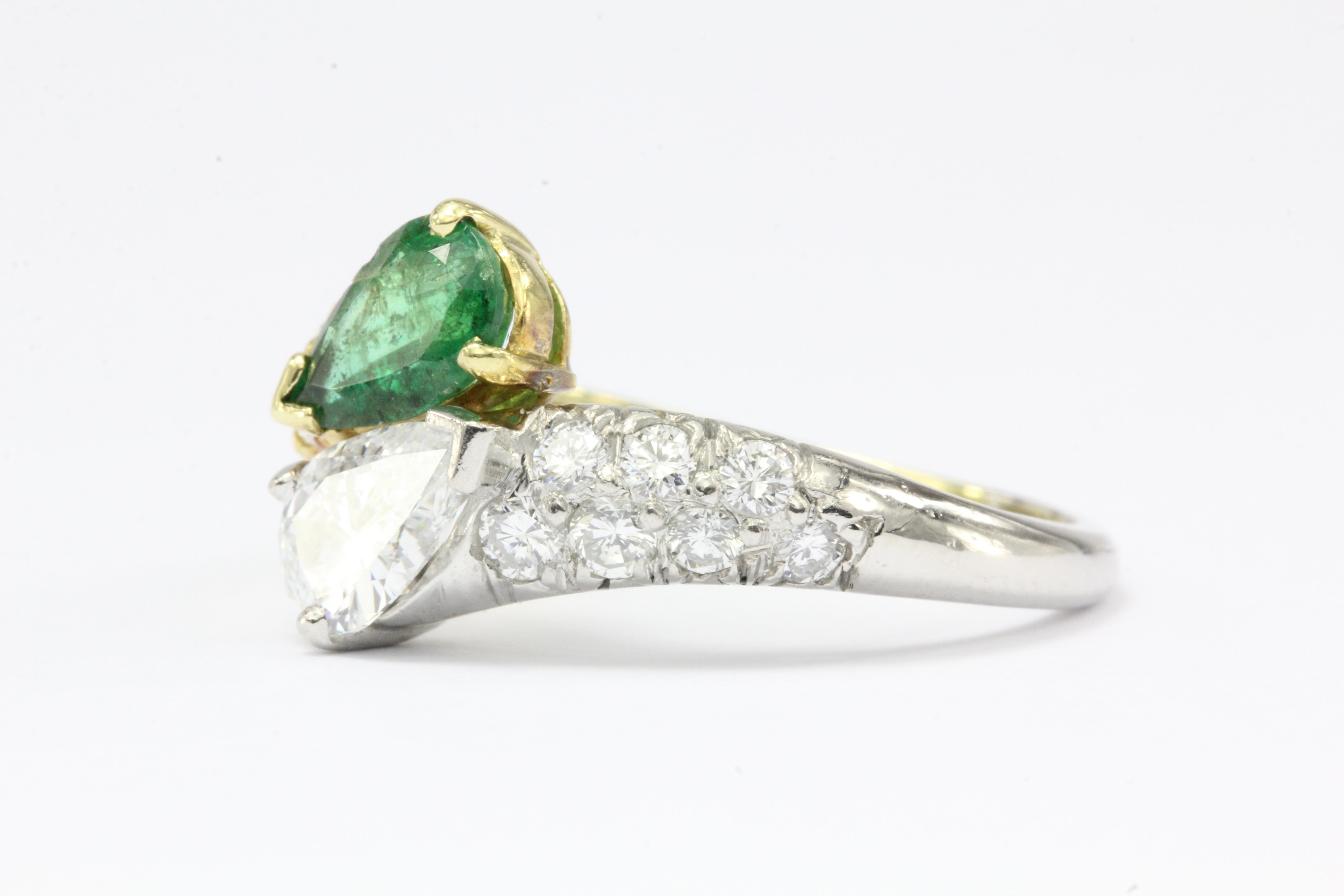 Retro Cartier 18k Gold & Platinum Diamond & Emerald Ring - Queen May