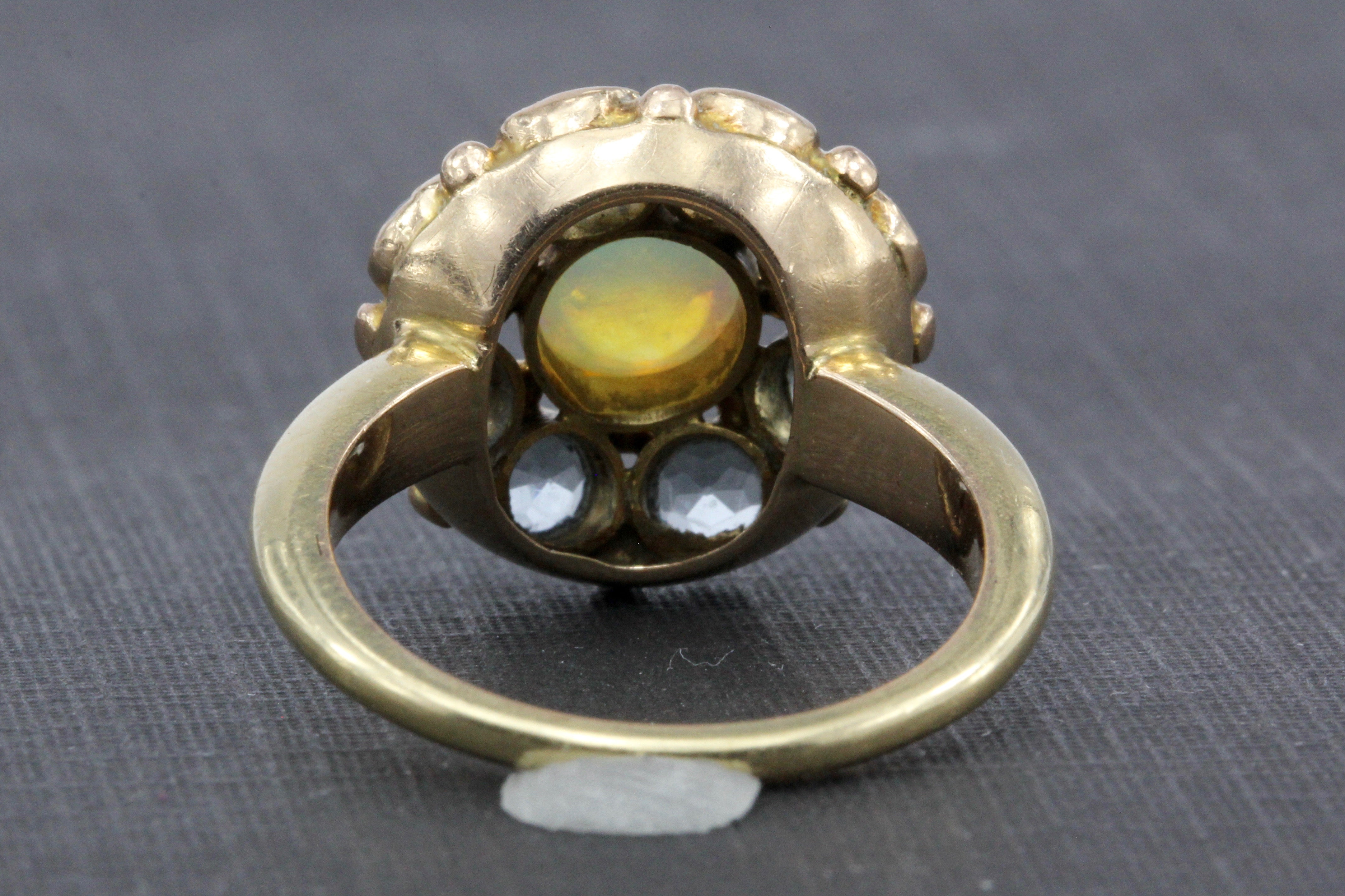 Retro 14K Yellow Gold Opal and Aquamarine Flower Ring Size 6.25 - Queen May