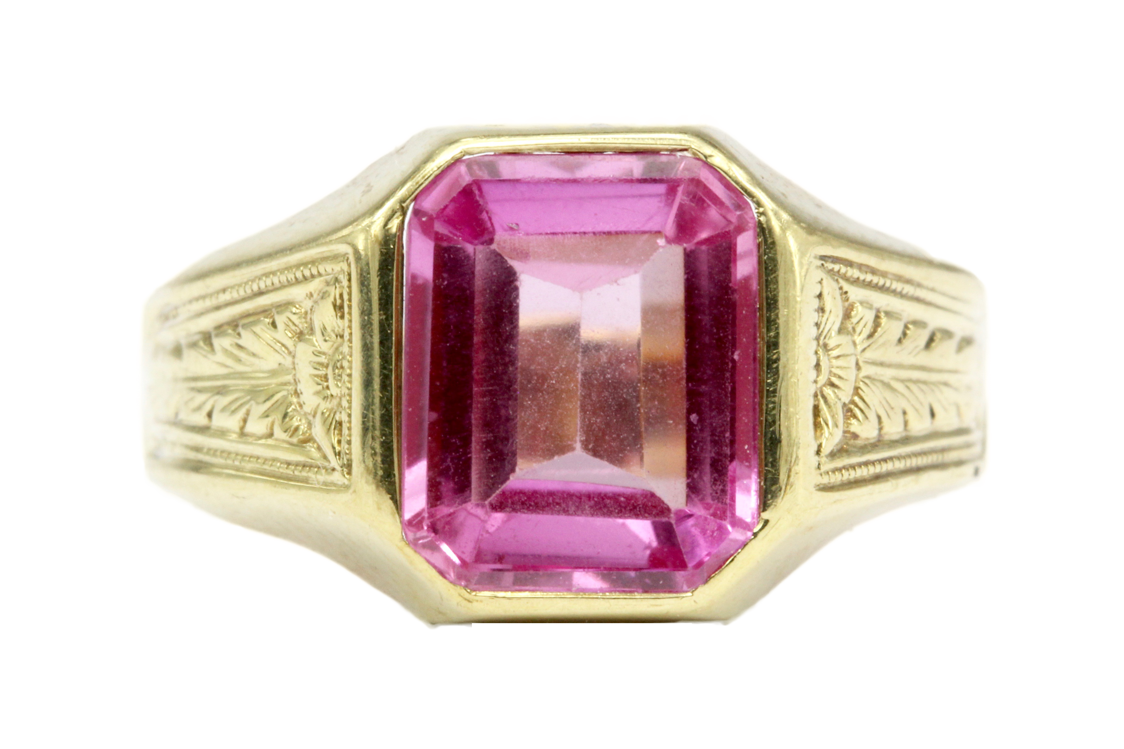 Retro 10K Yellow Gold Pink Sapphire Ring Size 7 - Queen May