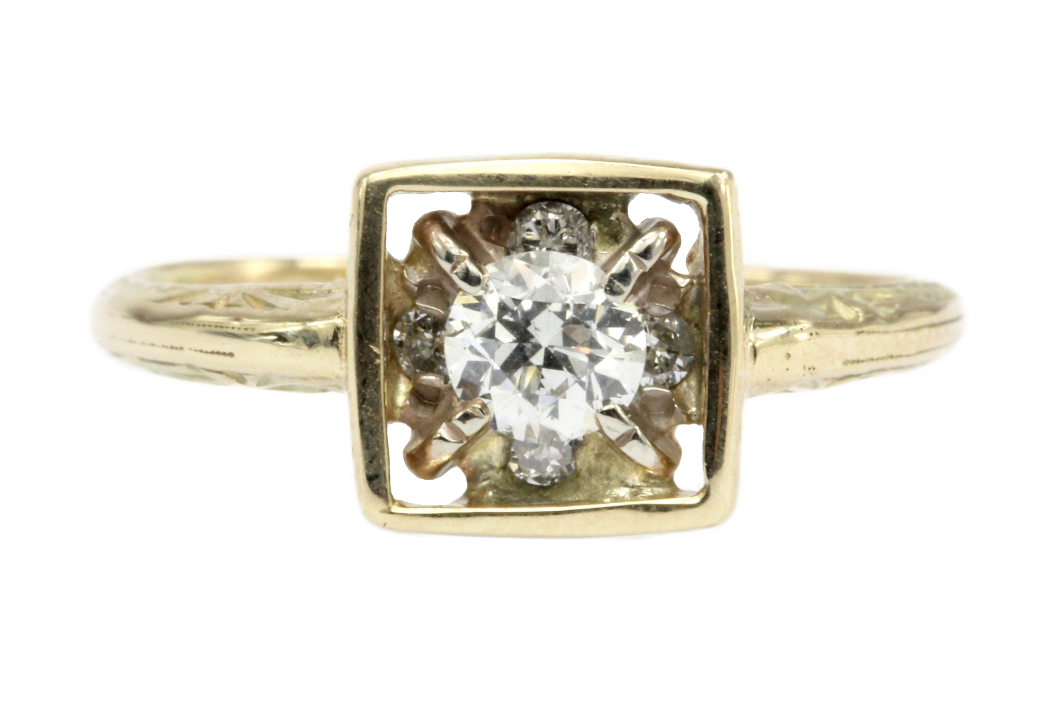 Art Deco 14K Yellow Gold Diamond Stickpin Conversion Ring Size 5.5 - Queen May