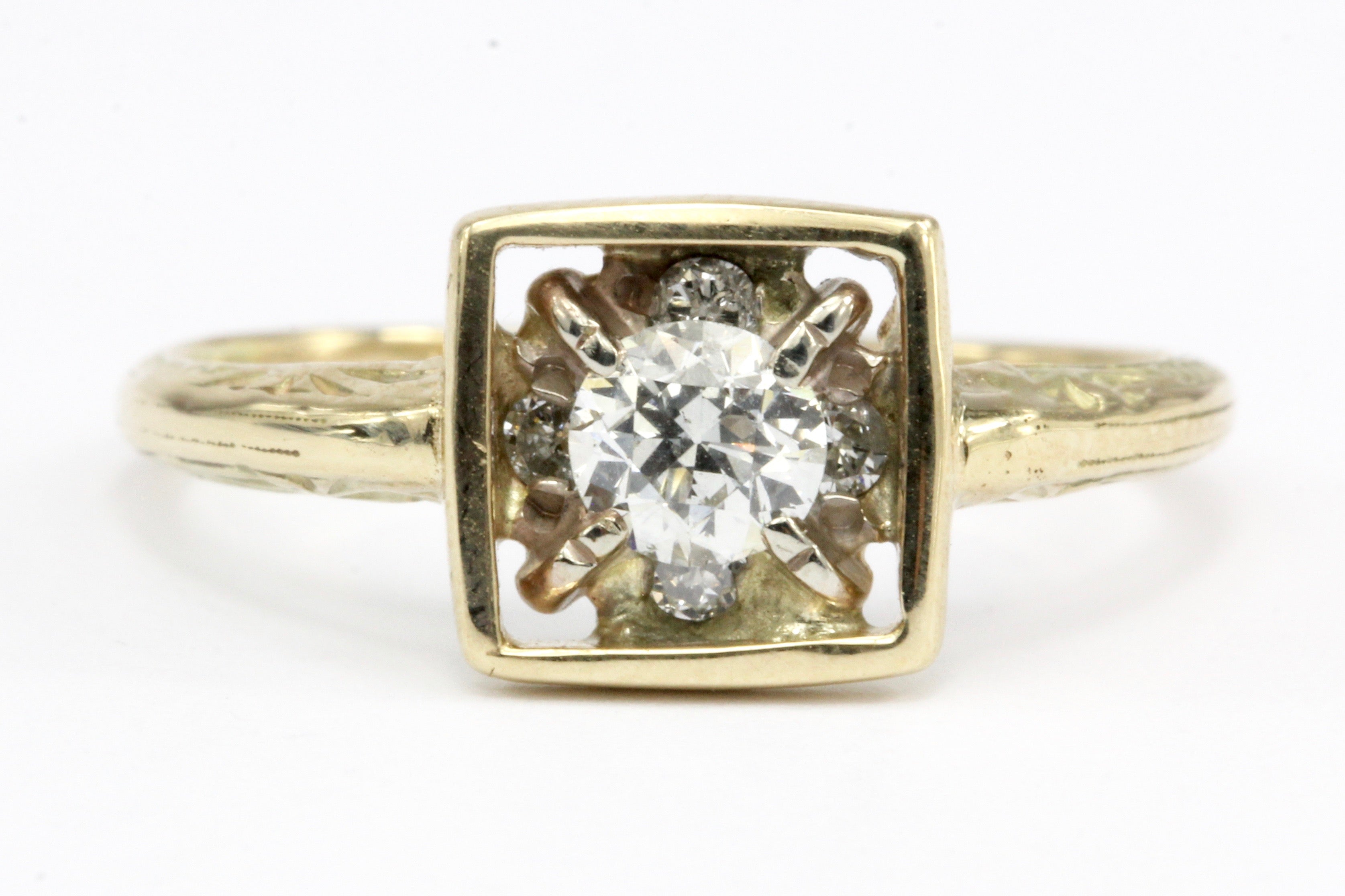 Art Deco 14K Yellow Gold Diamond Stickpin Conversion Ring Size 5.5 - Queen May