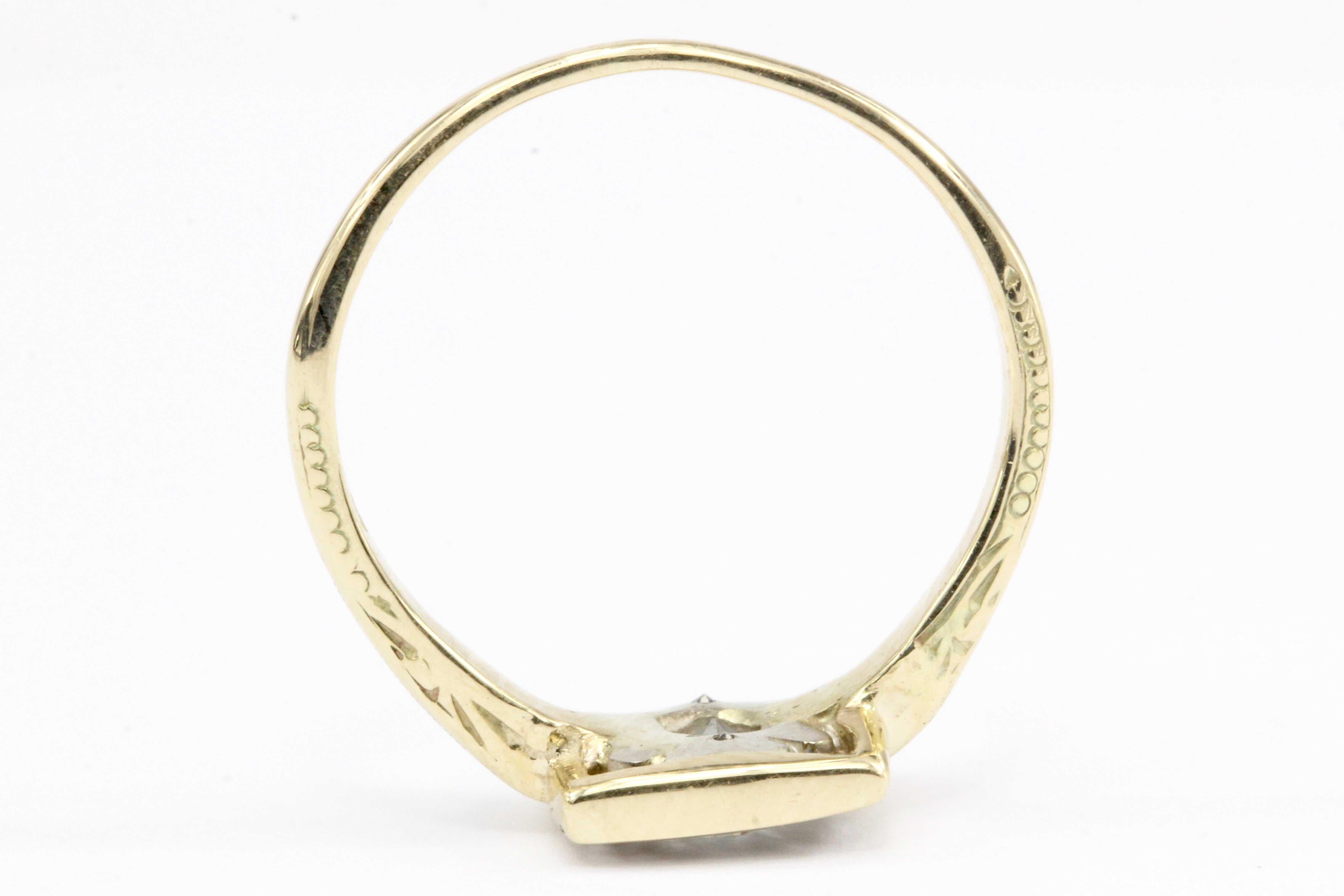 Art Deco 14K Yellow Gold Diamond Stickpin Conversion Ring Size 5.5 - Queen May