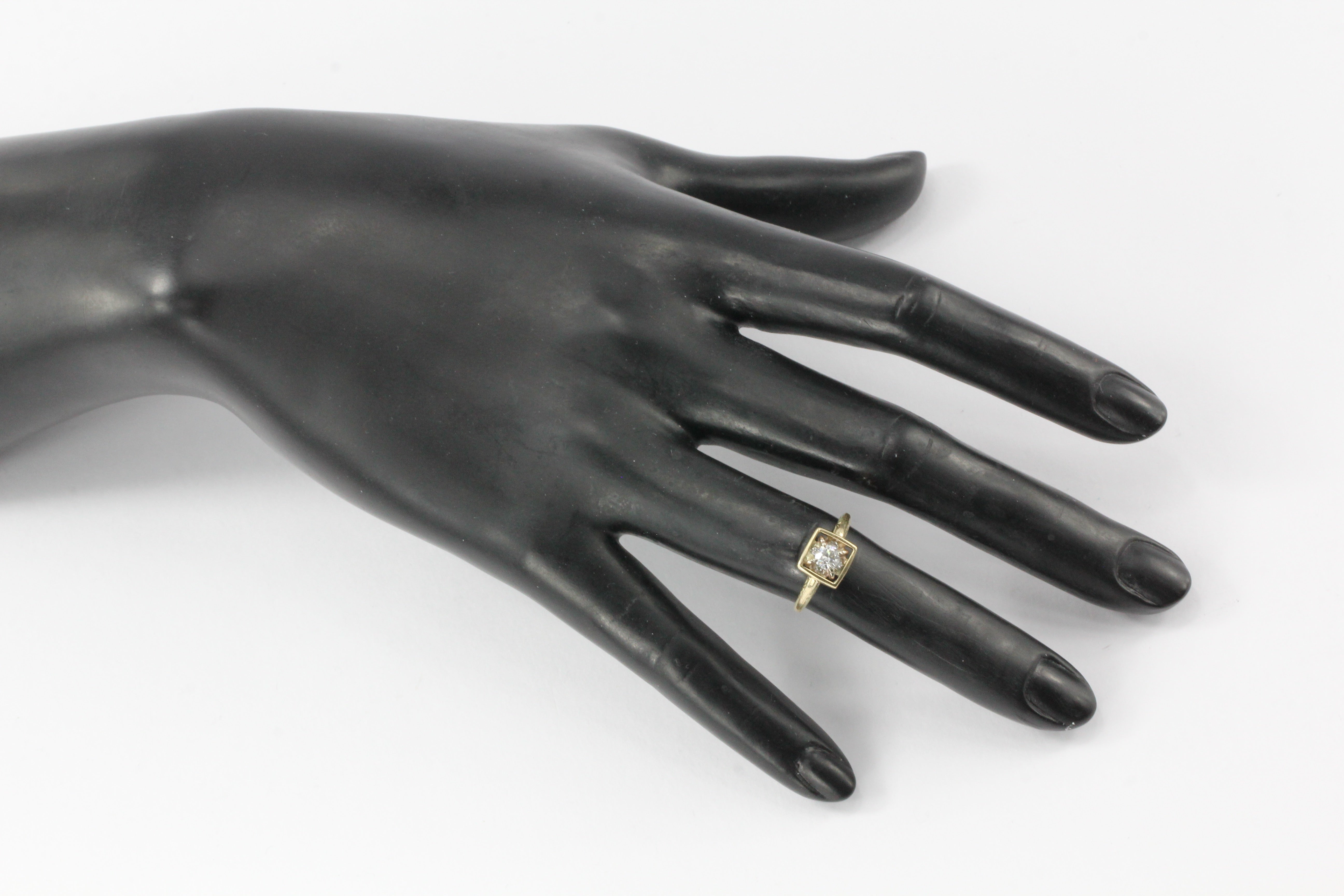 Art Deco 14K Yellow Gold Diamond Stickpin Conversion Ring Size 5.5 - Queen May