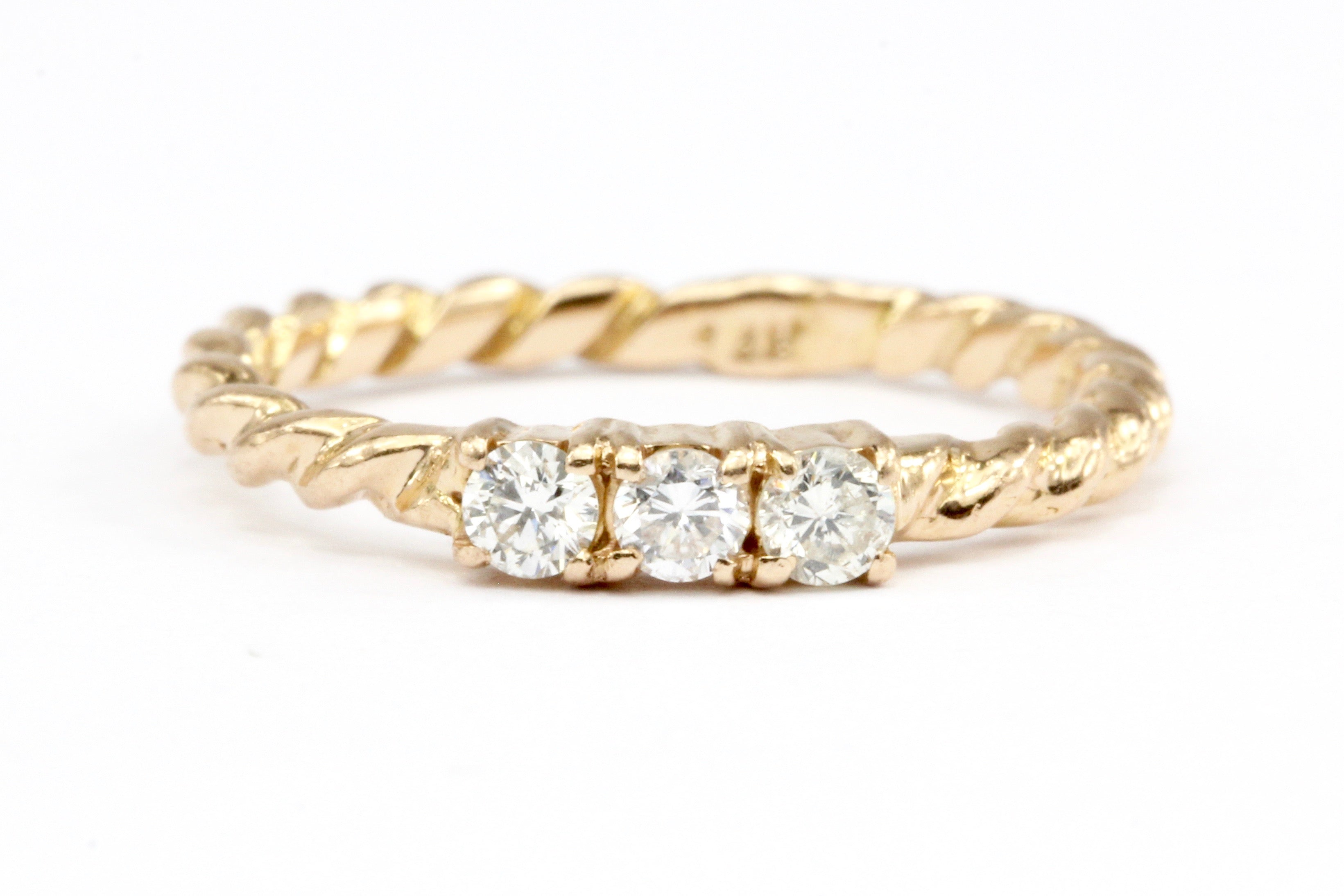 14K Rose Gold Diamond Rope Band Ring Size 3.5 - Queen May