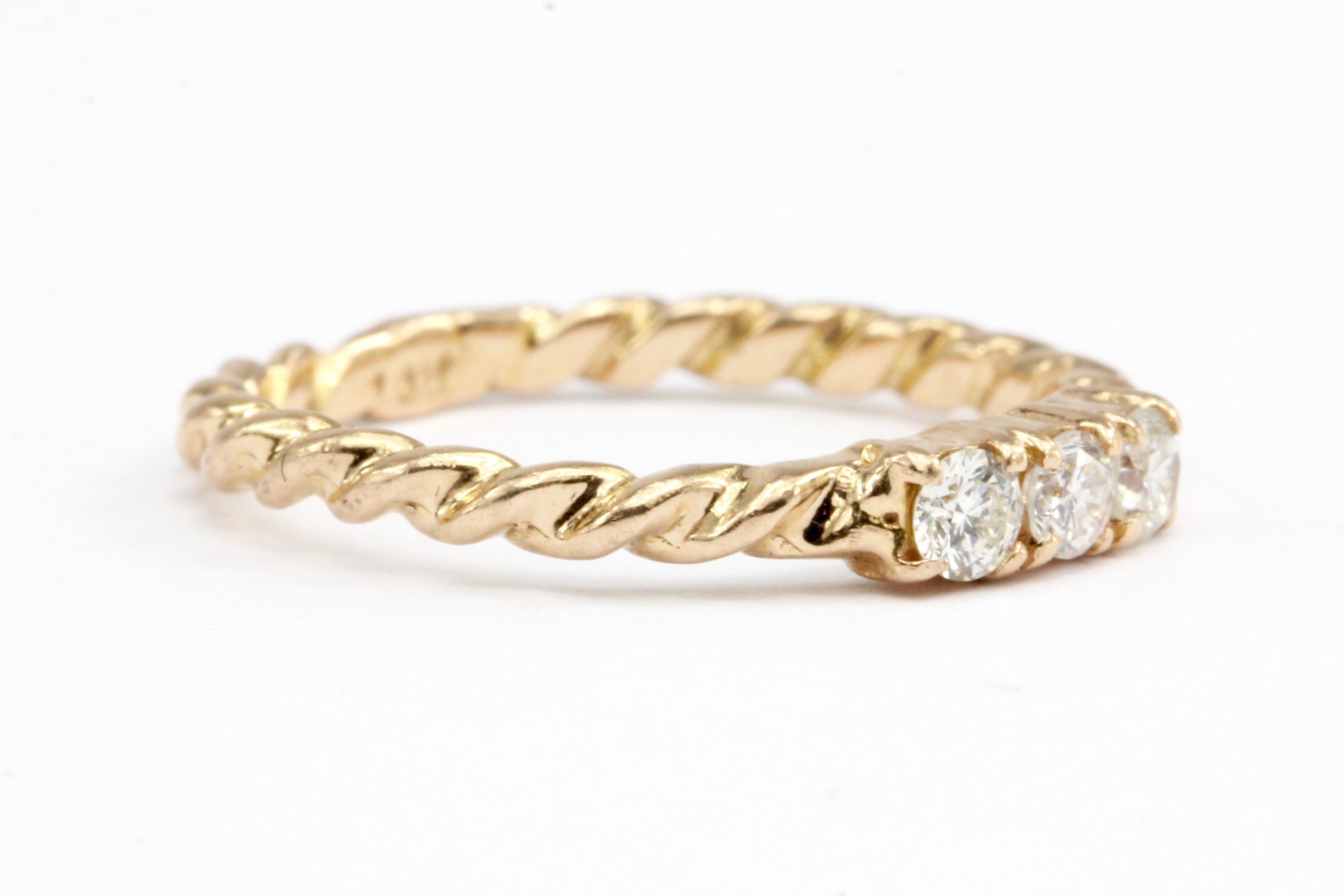 14K Rose Gold Diamond Rope Band Ring Size 3.5 - Queen May