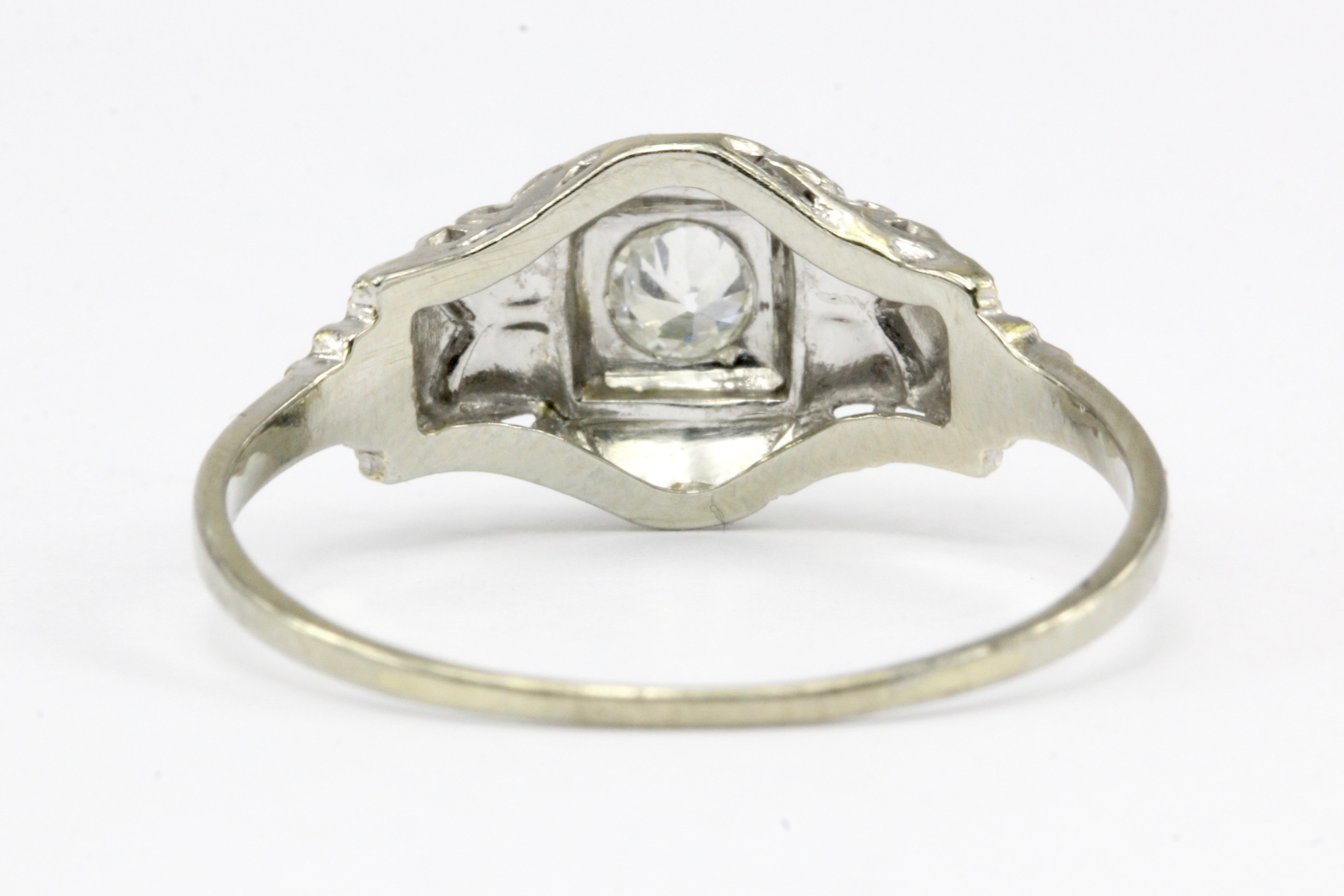 Art Deco 18K White Gold Diamond Engagement Ring Size 7.25 - Queen May
