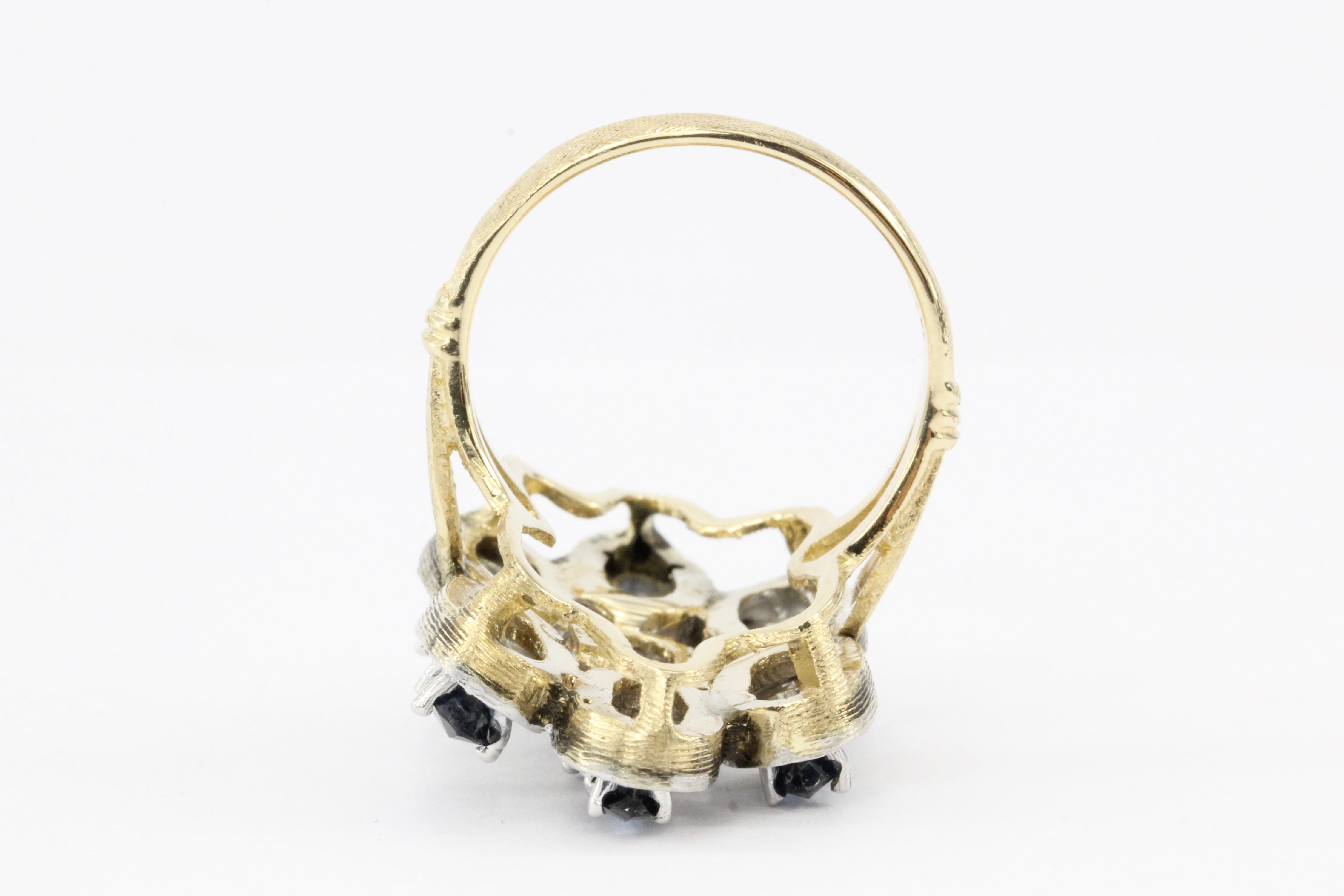 14K Yellow Gold 2.6 Blue Sapphires and Diamond Ring - Queen May