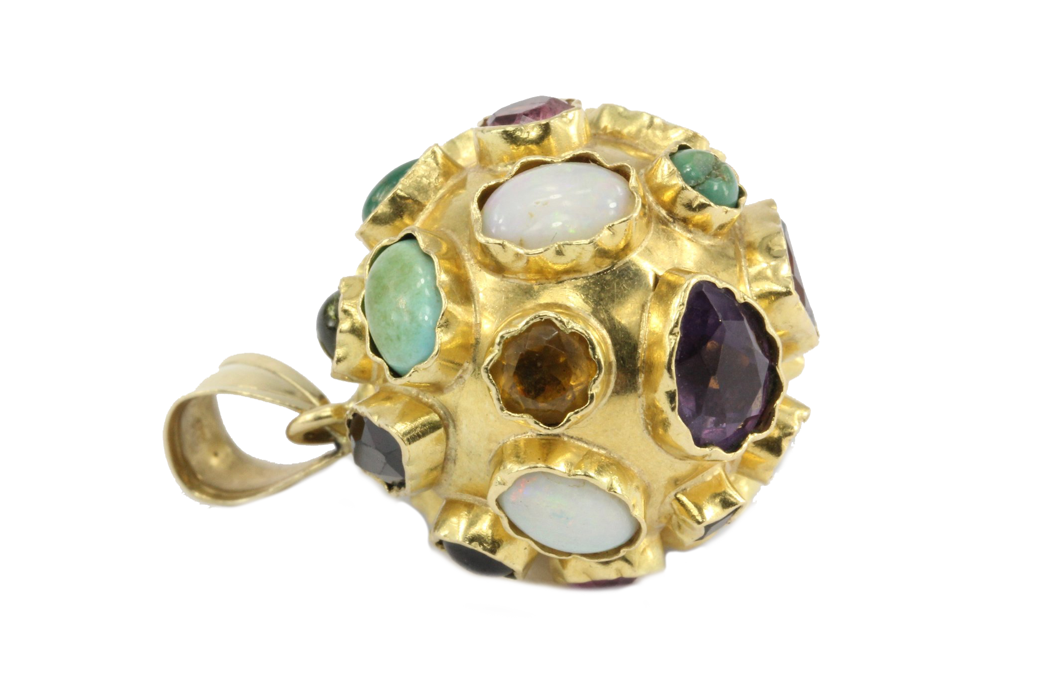 Retro 14K Yellow Gold Sputnik Orb Gemstone Pendant - Queen May