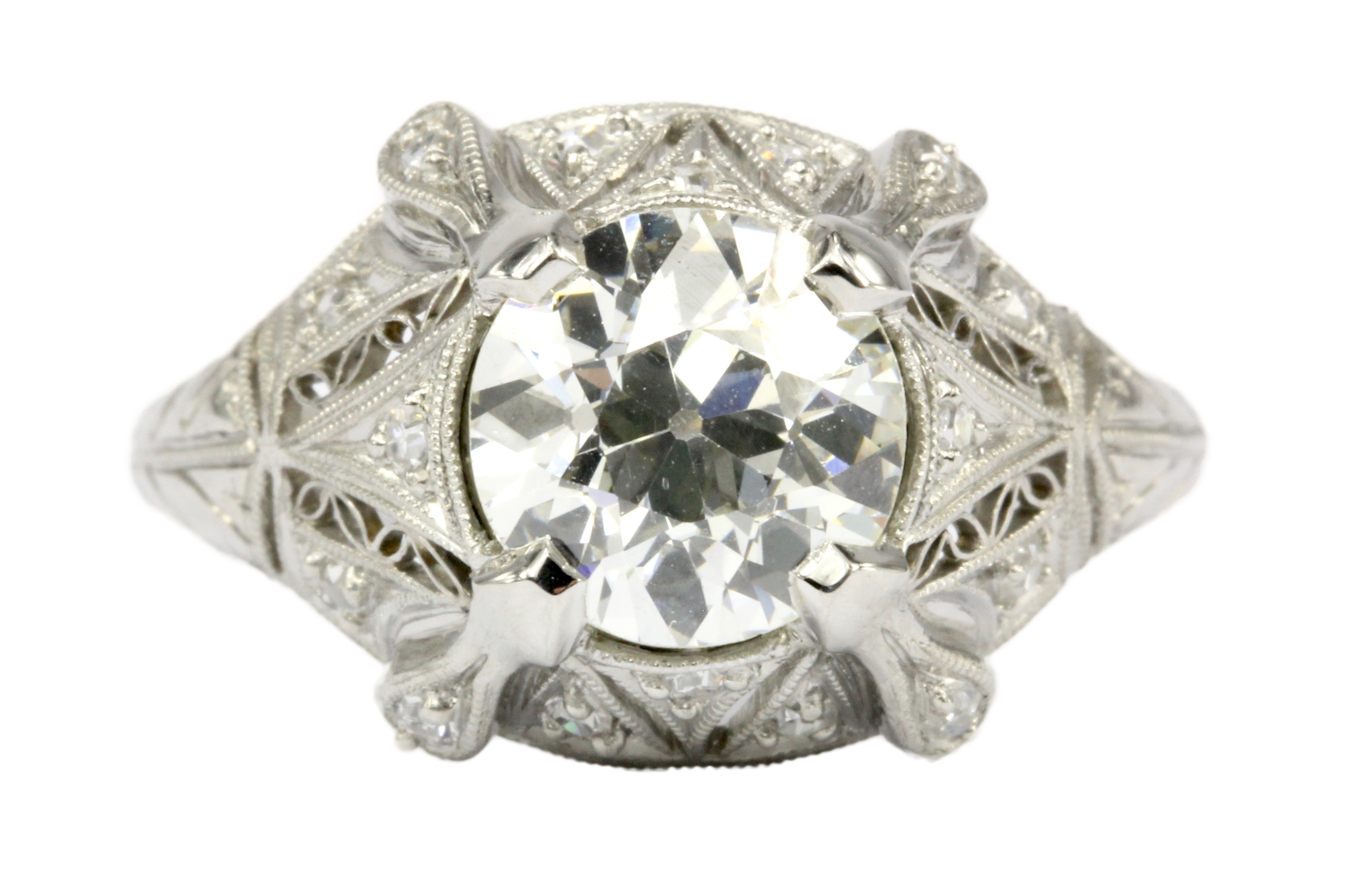 Art Deco Platinum 1.63 Ct Old European Cut EGL Certified Diamond Engagement Ring - Queen May