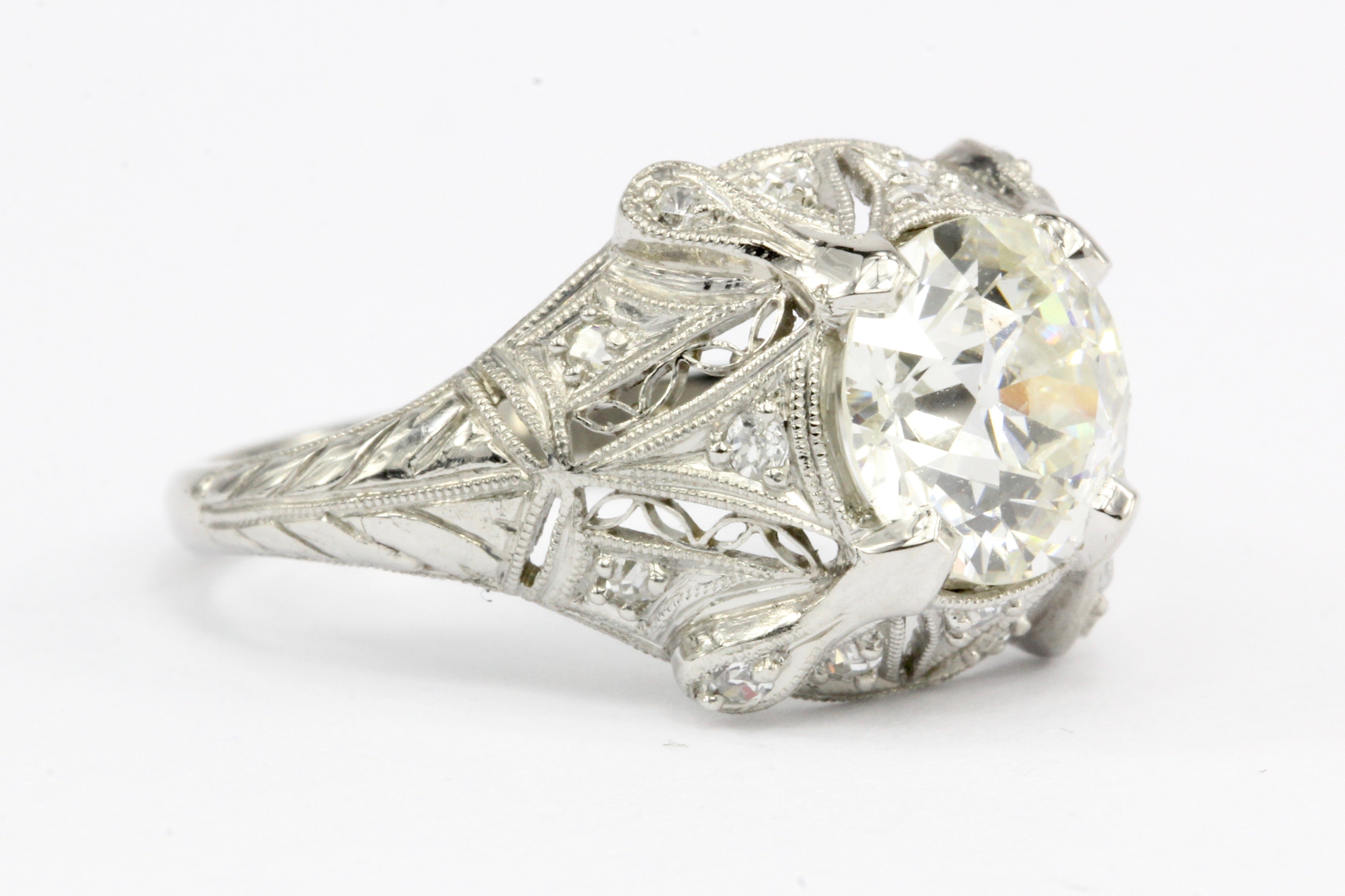 Art Deco Platinum 1.63 Ct Old European Cut EGL Certified Diamond Engagement Ring - Queen May