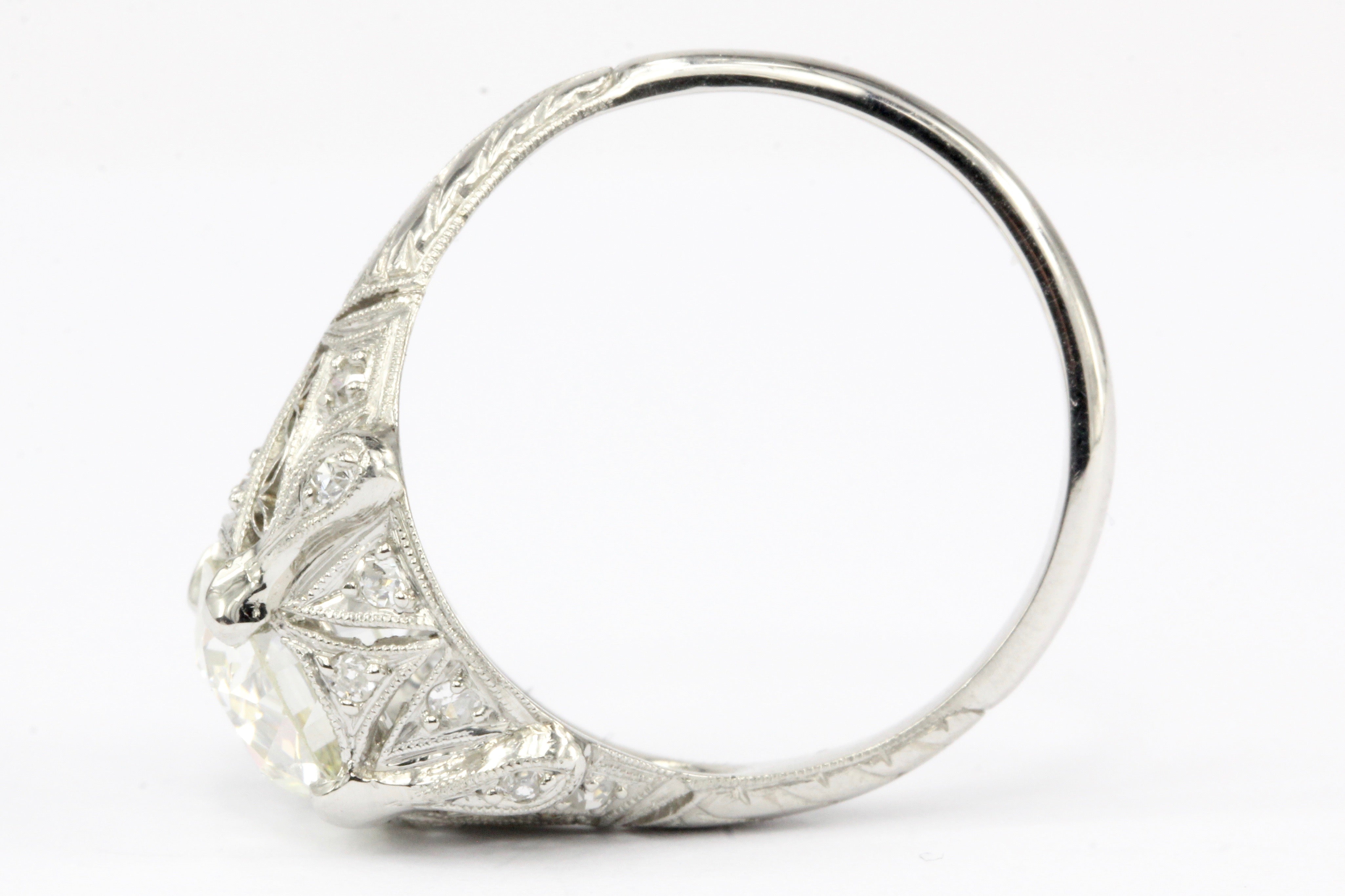 Art Deco Platinum 1.63 Ct Old European Cut EGL Certified Diamond Engagement Ring - Queen May
