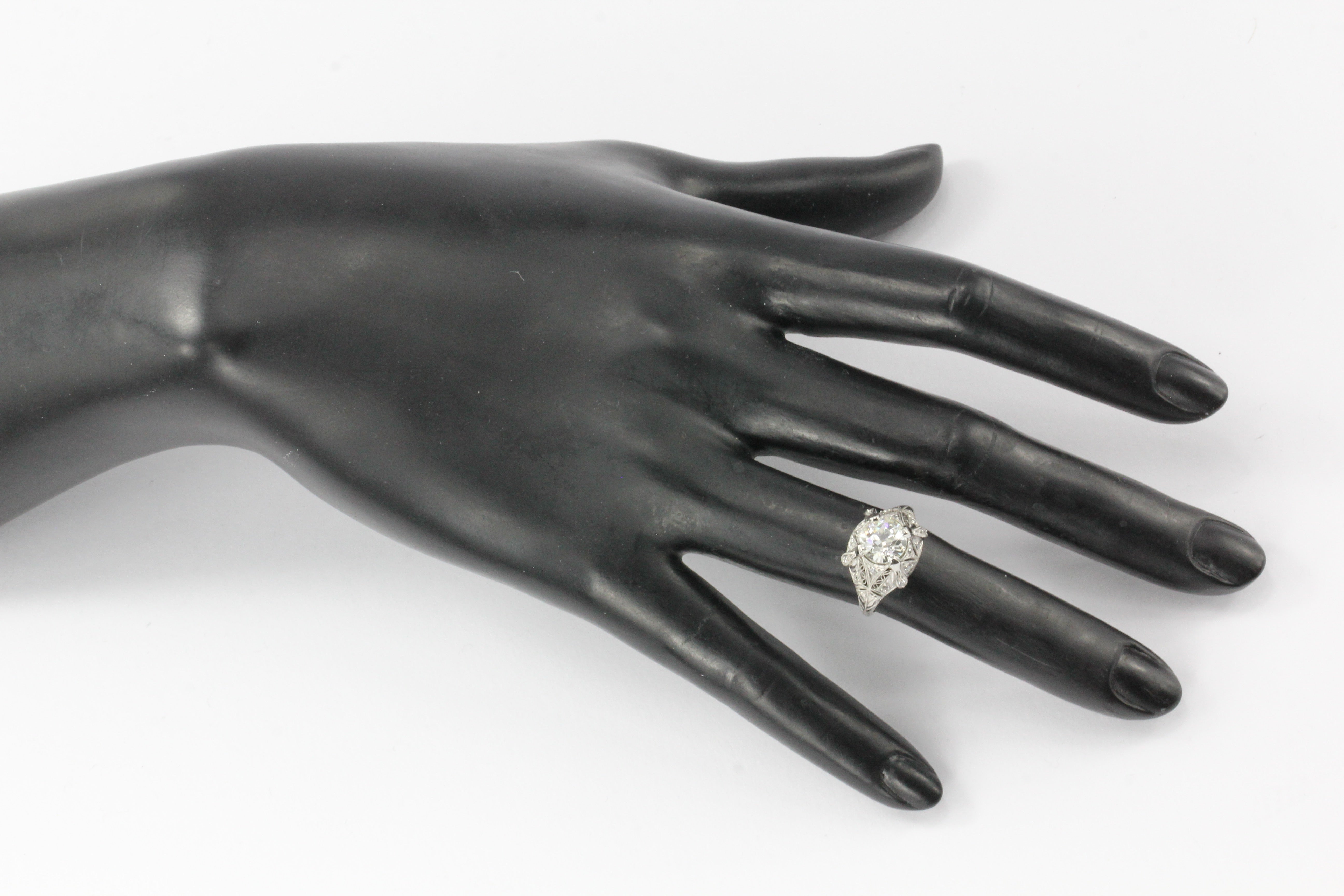 Art Deco Platinum 1.63 Ct Old European Cut EGL Certified Diamond Engagement Ring - Queen May