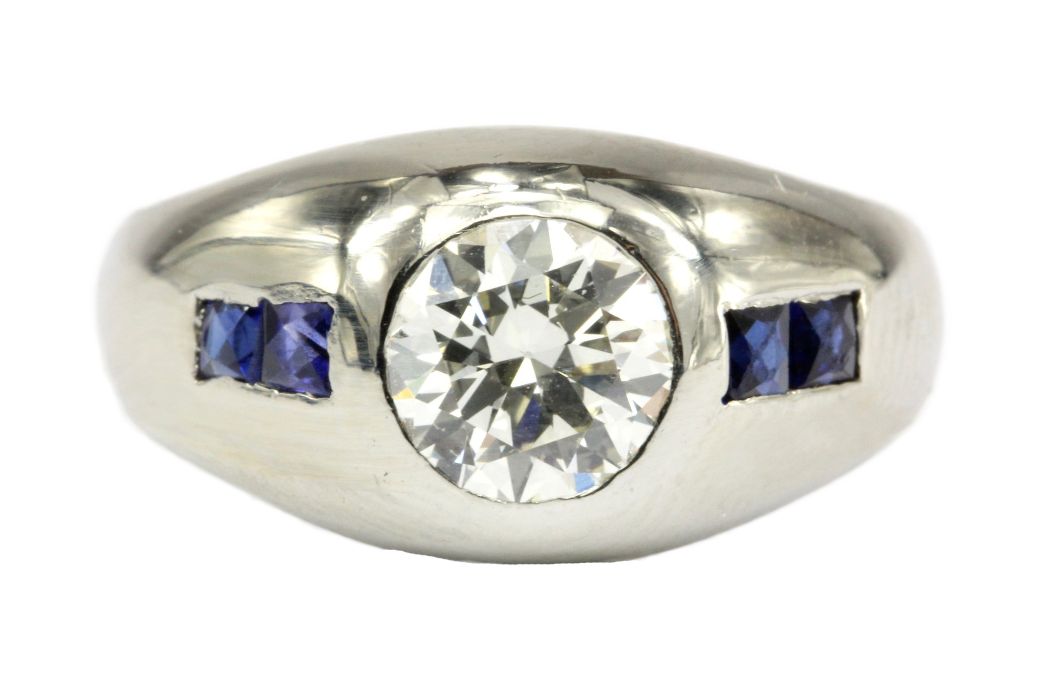 Art Deco 20K White Gold 1 CT Diamond & French Cut Gypsy Ring Size 6.25 - Queen May