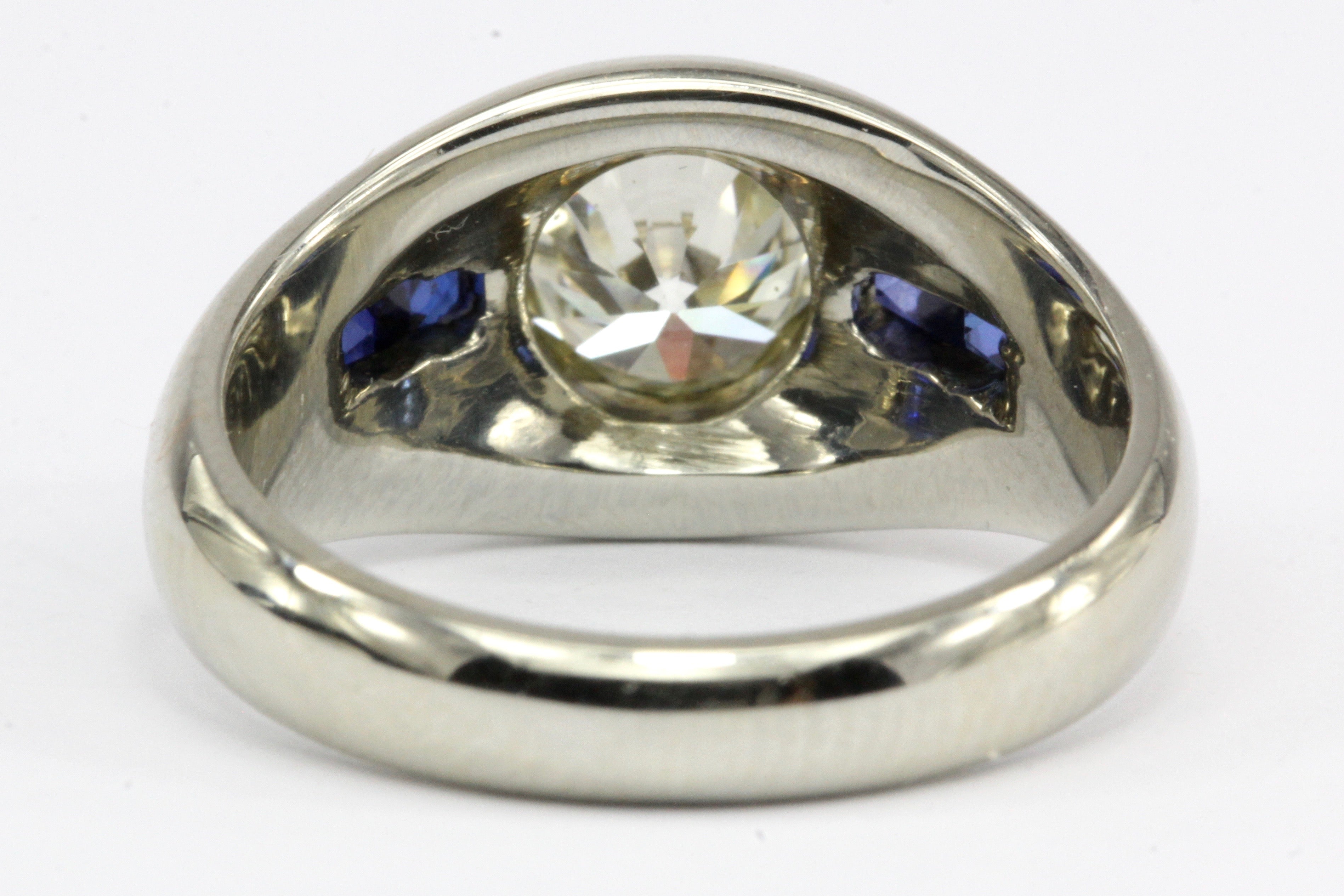 Art Deco 20K White Gold 1 CT Diamond & French Cut Gypsy Ring Size 6.25 - Queen May