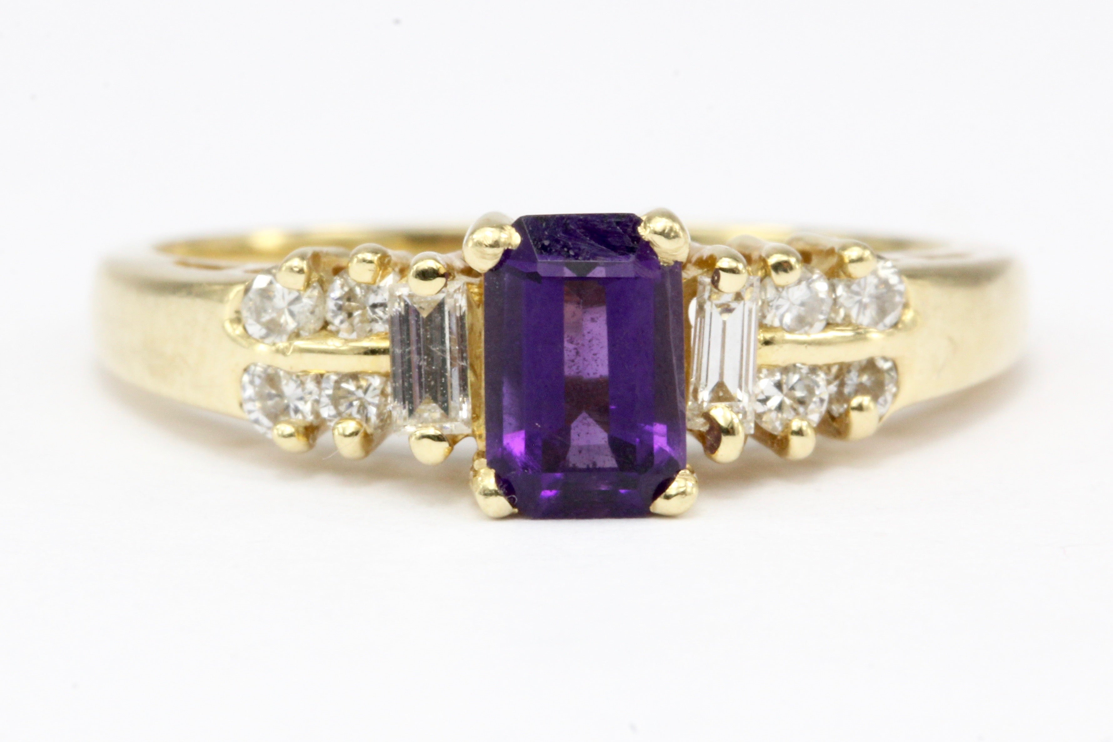 14K Yellow Gold .40 CT Amethyst and Diamond Ring Size 5.75 - Queen May