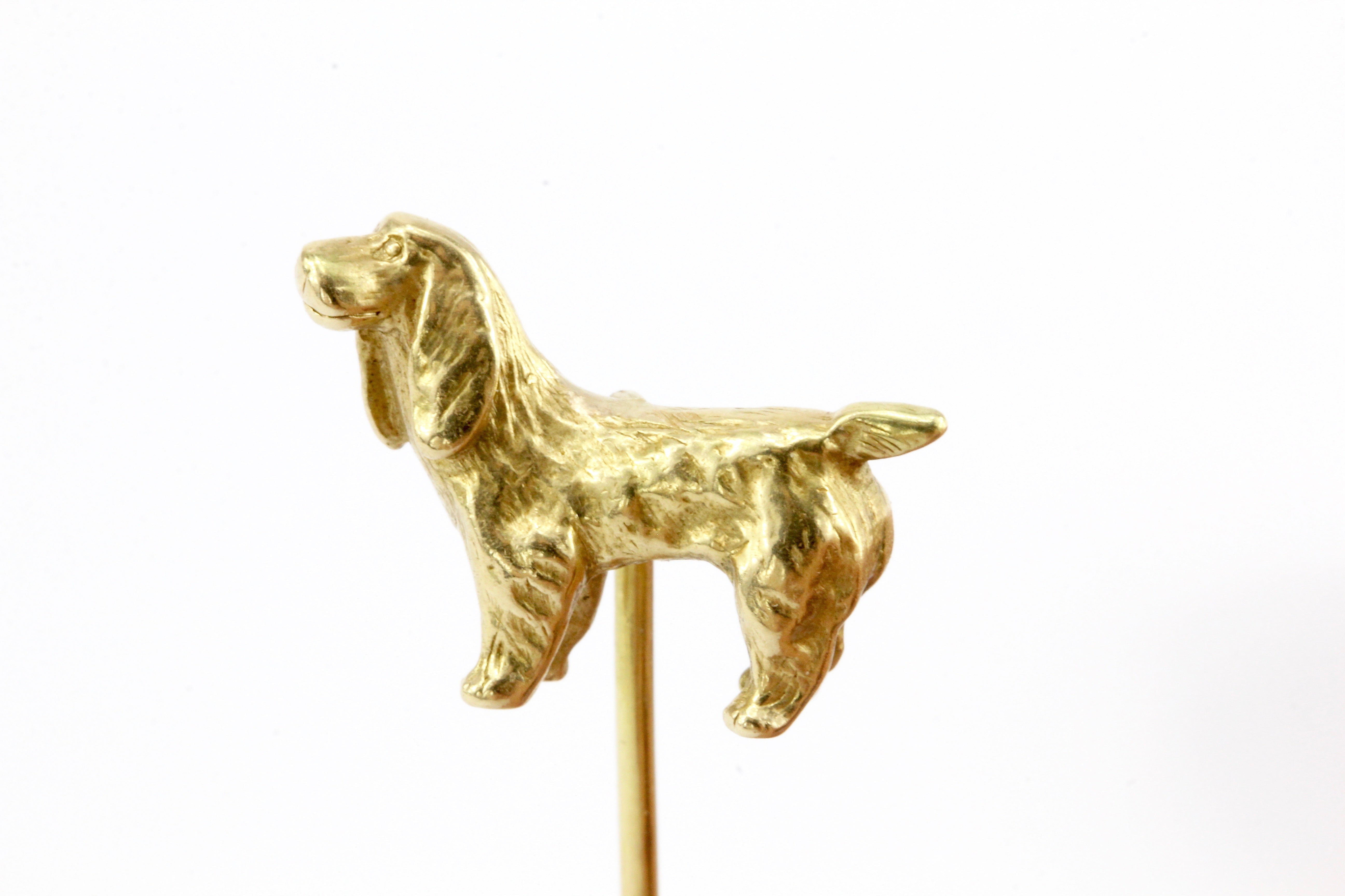 14K Yellow Gold Spaniel Dog Stick Pin - Queen May