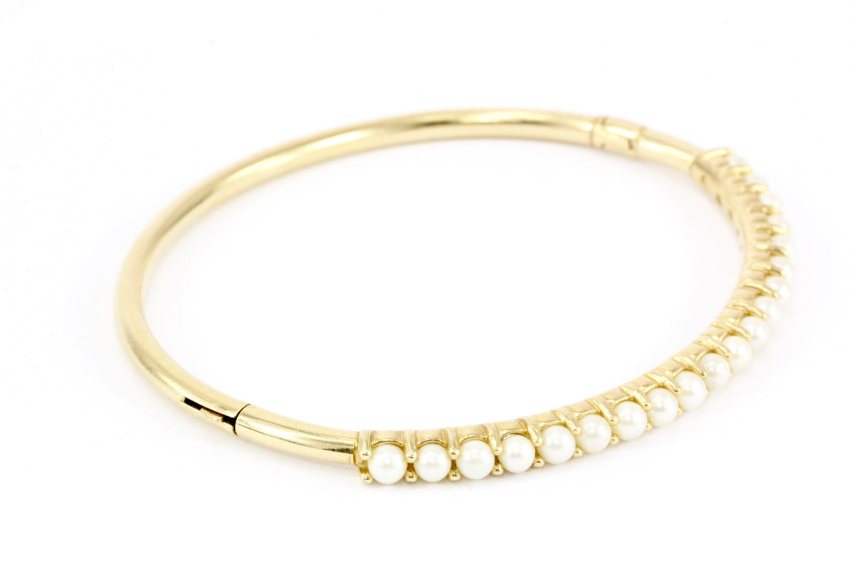 14K Yellow Gold 3.2mm Pearl Bangle Bracelet - Queen May
