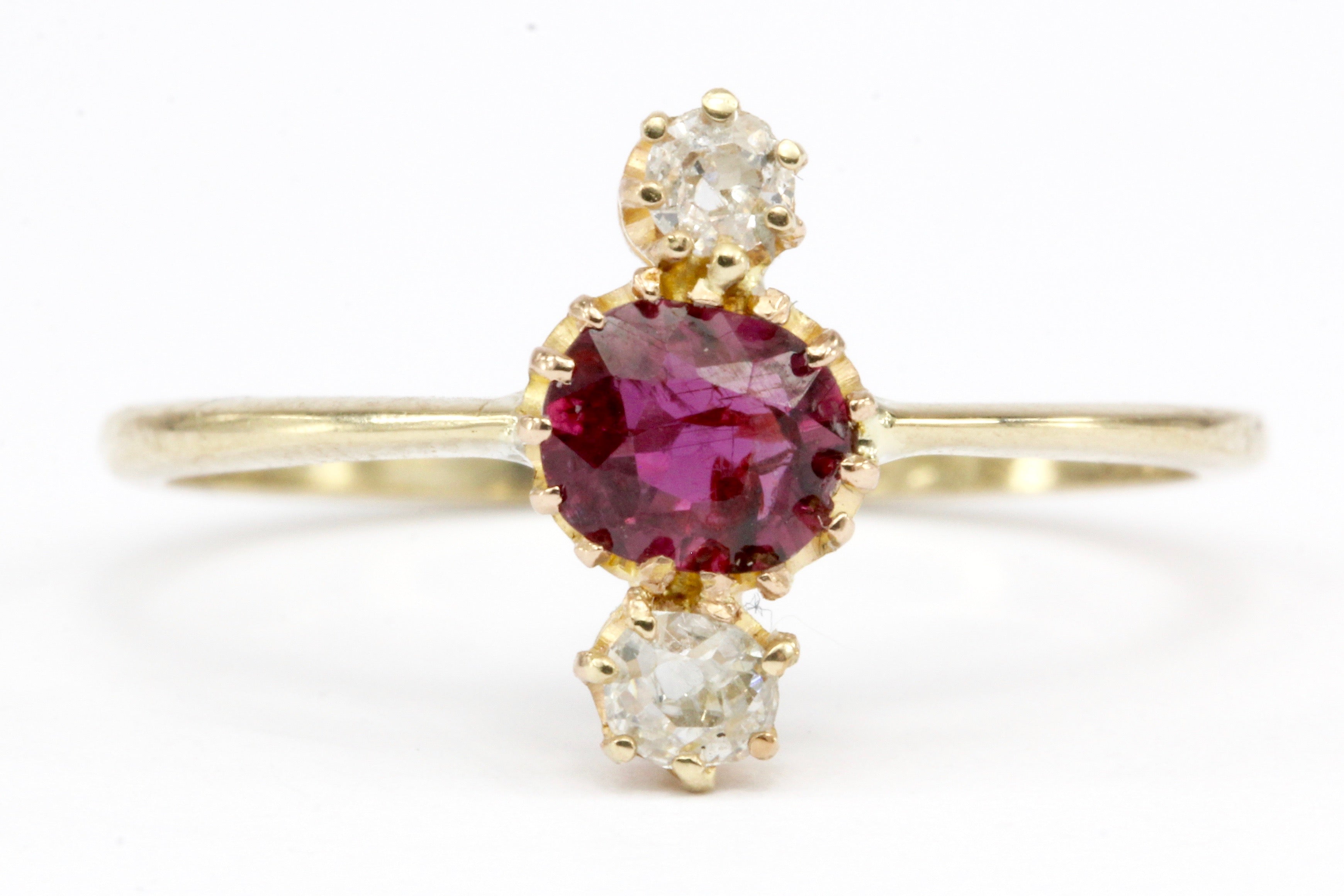 Victorian 18K Natural Ruby and Old Mine Cut Diamond Ring Conversion Size 7 - Queen May