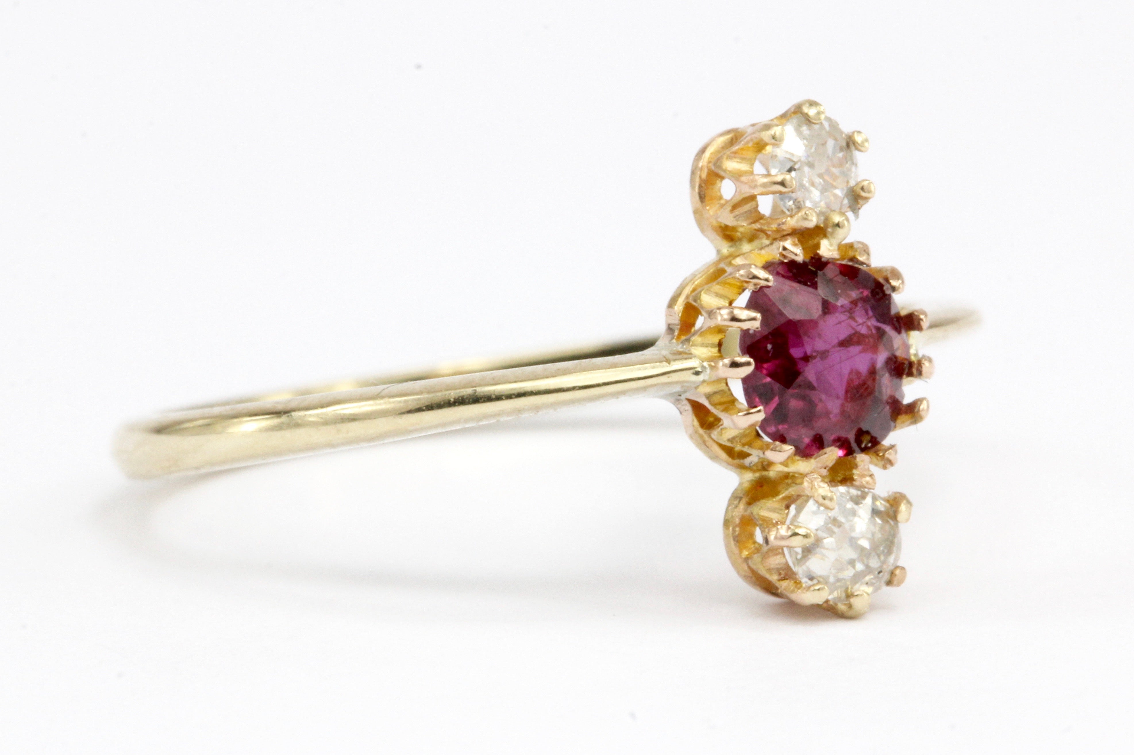 Victorian 18K Natural Ruby and Old Mine Cut Diamond Ring Conversion Size 7 - Queen May