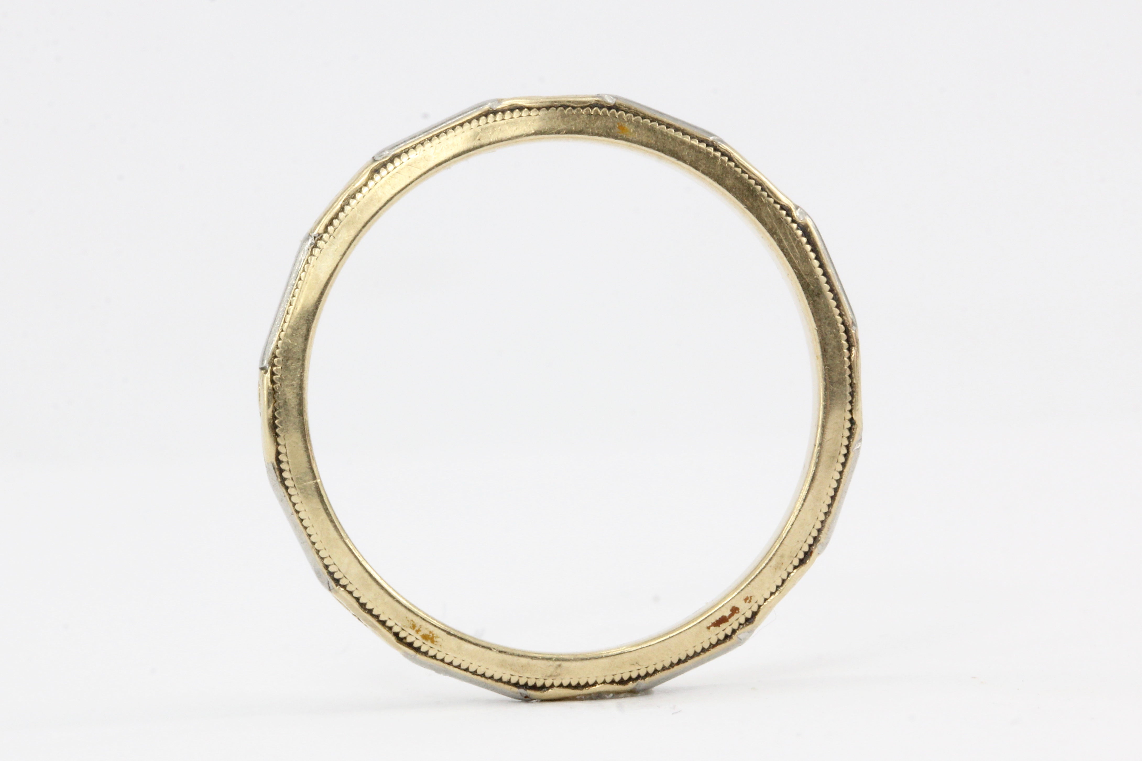 Art Deco White & Yellow Gold Wedding Band - Queen May