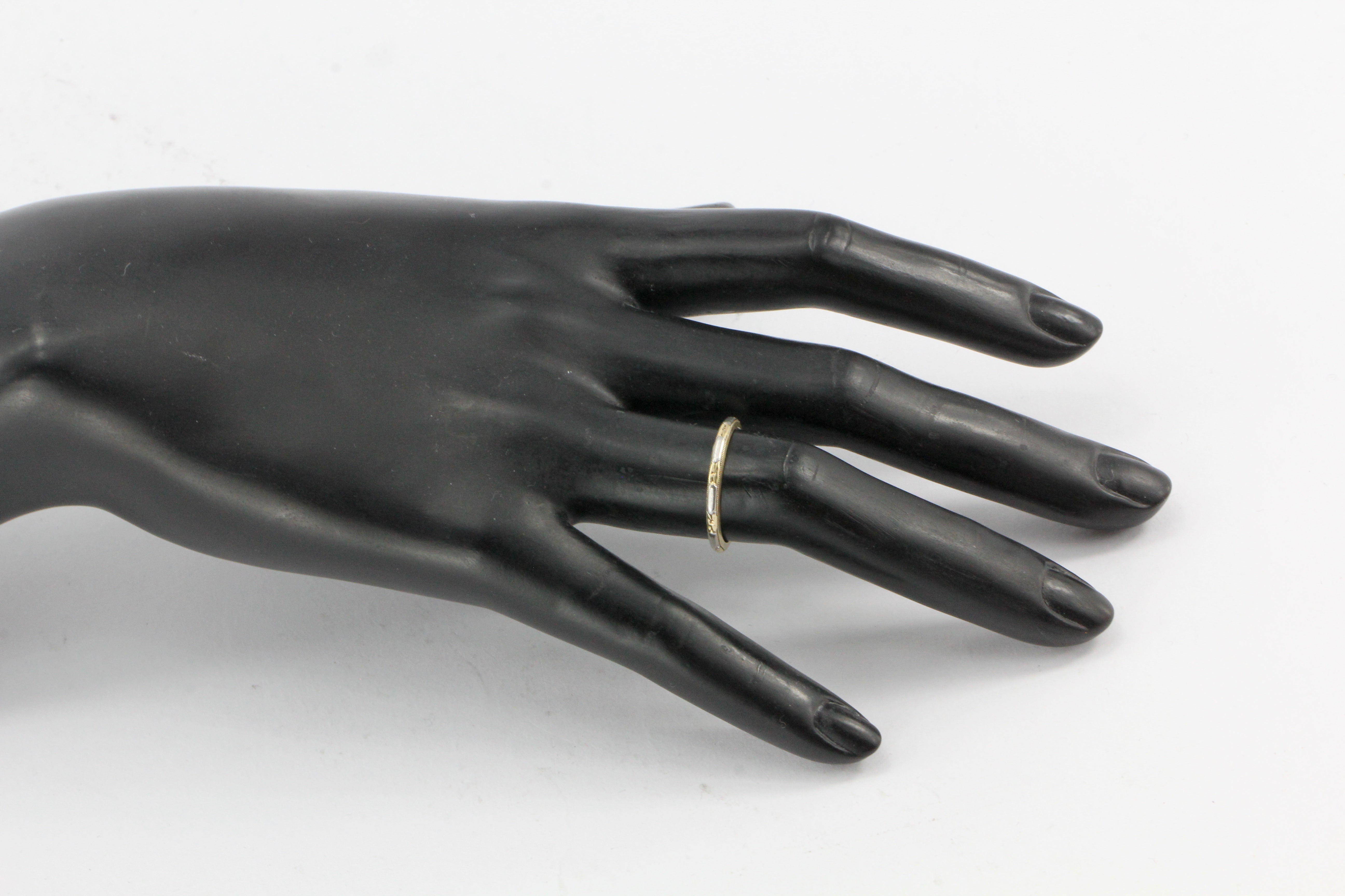 Art Deco White & Yellow Gold Wedding Band - Queen May