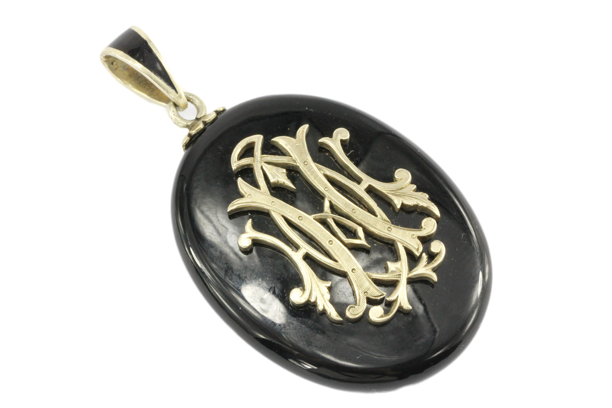 Victorian Sterling Silver & Onyx Monogrammed Letter H Locket | QUEEN MAY
