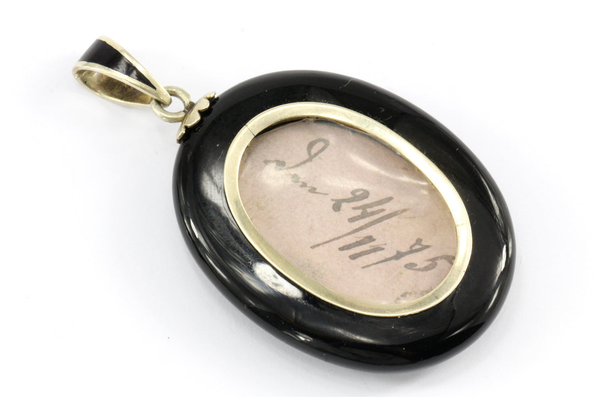 Victorian Sterling Silver & Onyx Monogrammed Letter H Locket | QUEEN MAY