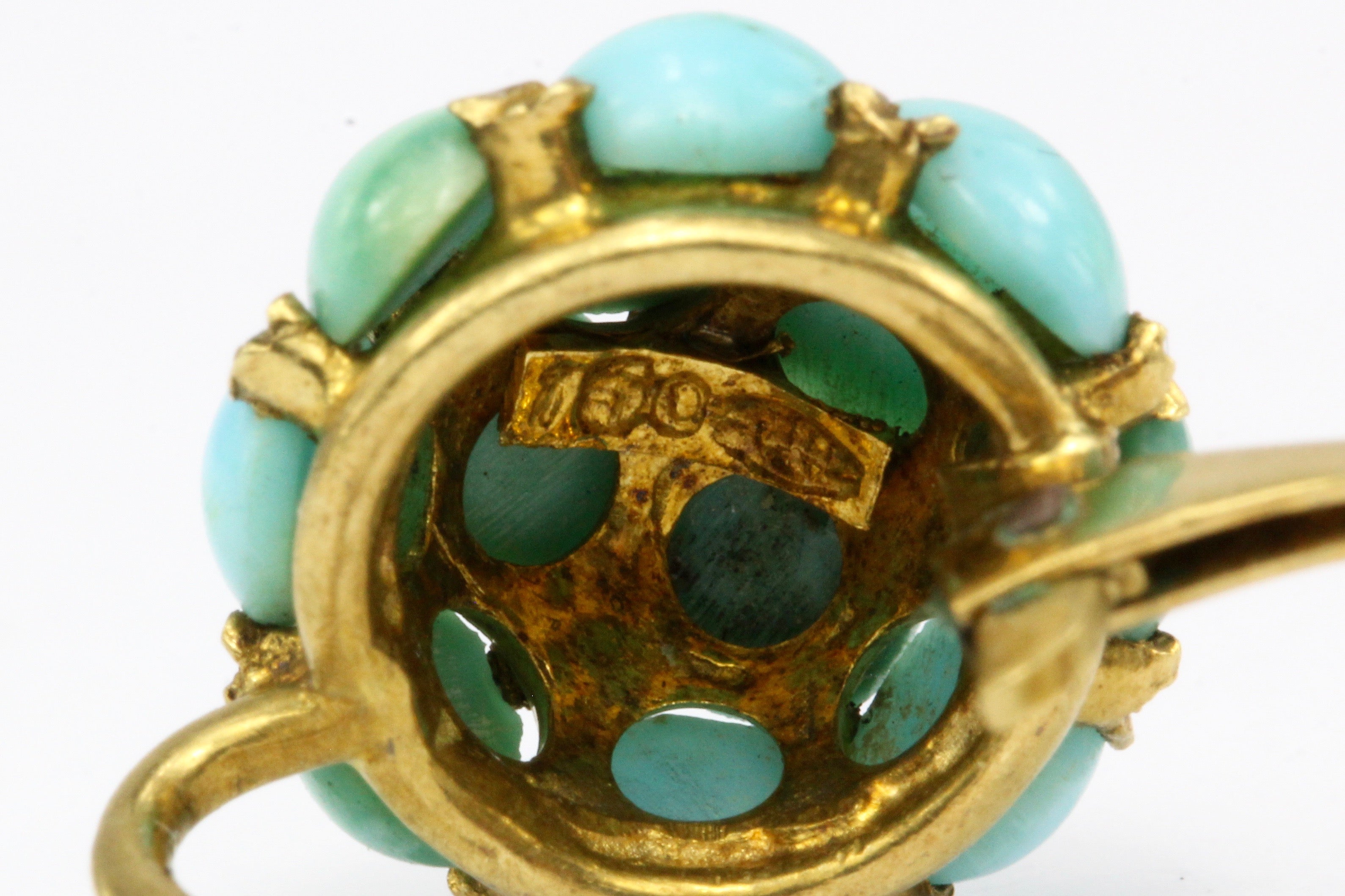 Victorian 18K Yellow Gold Persian Turquoise Drop Earrings - Queen May