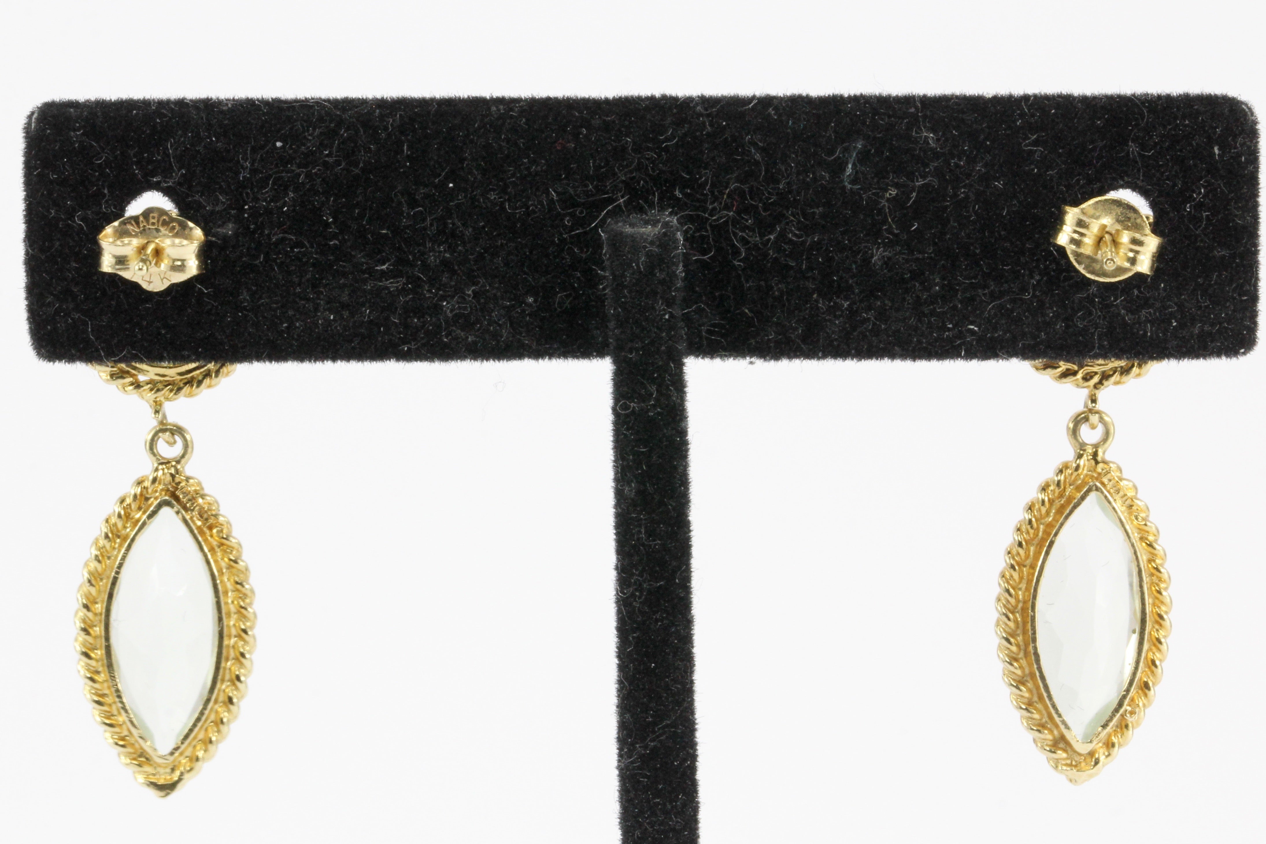 14K Yellow Gold Round & Marquise Aquamarine Drop Earrings - Queen May
