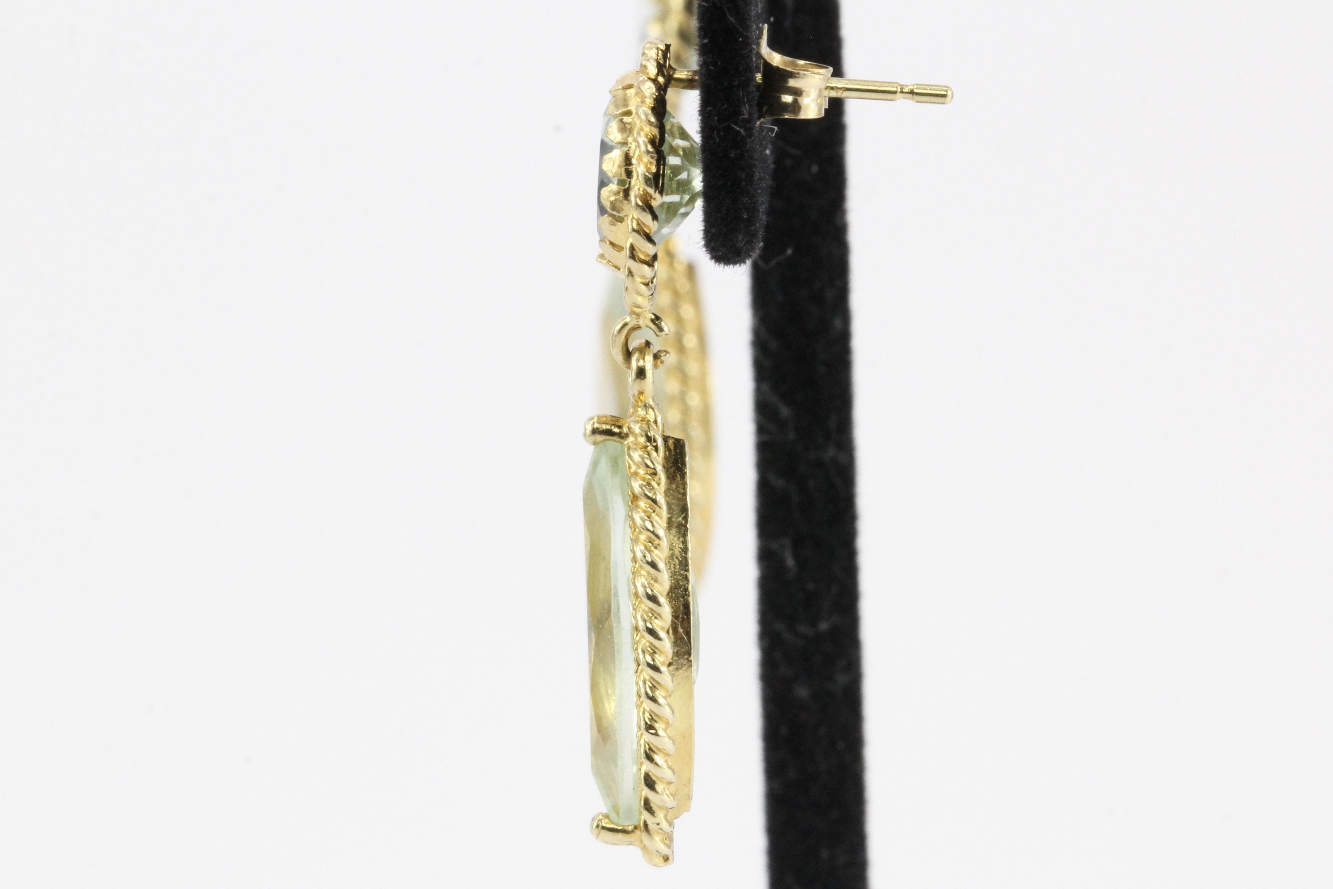 14K Yellow Gold Round & Marquise Aquamarine Drop Earrings - Queen May