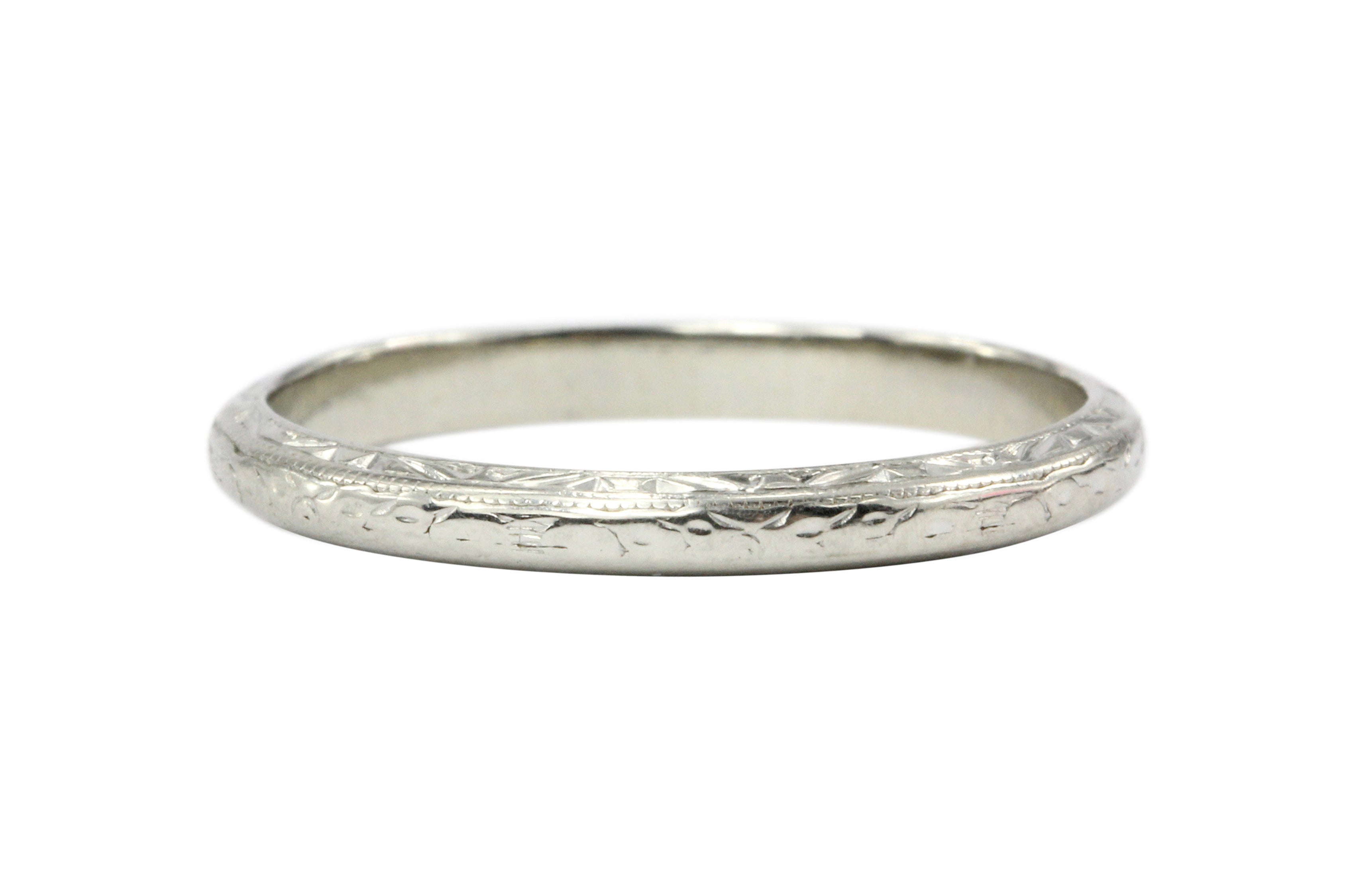 Art Deco 18K White Gold Wedding Band - Queen May