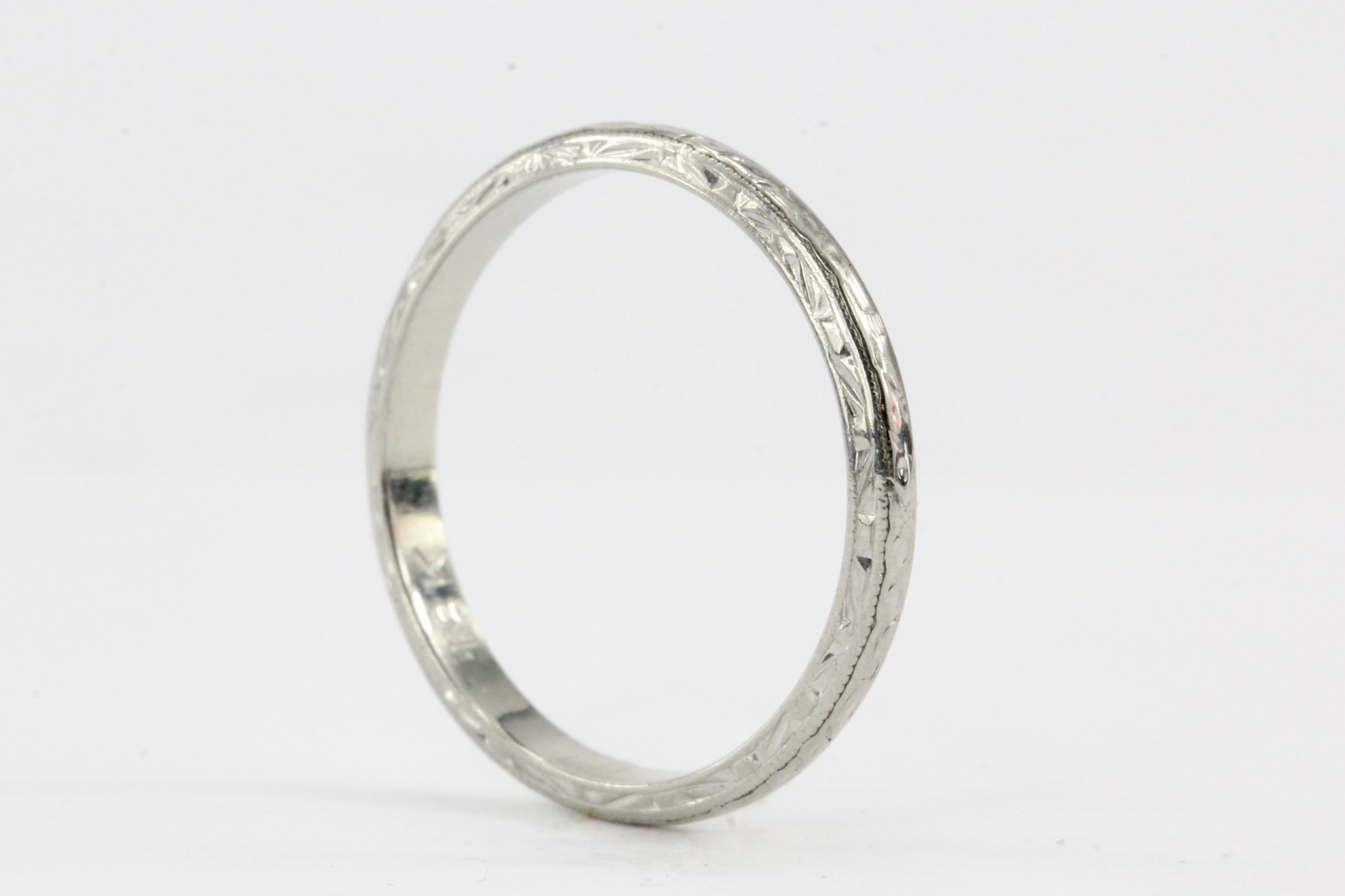 Art Deco 18K White Gold Wedding Band - Queen May