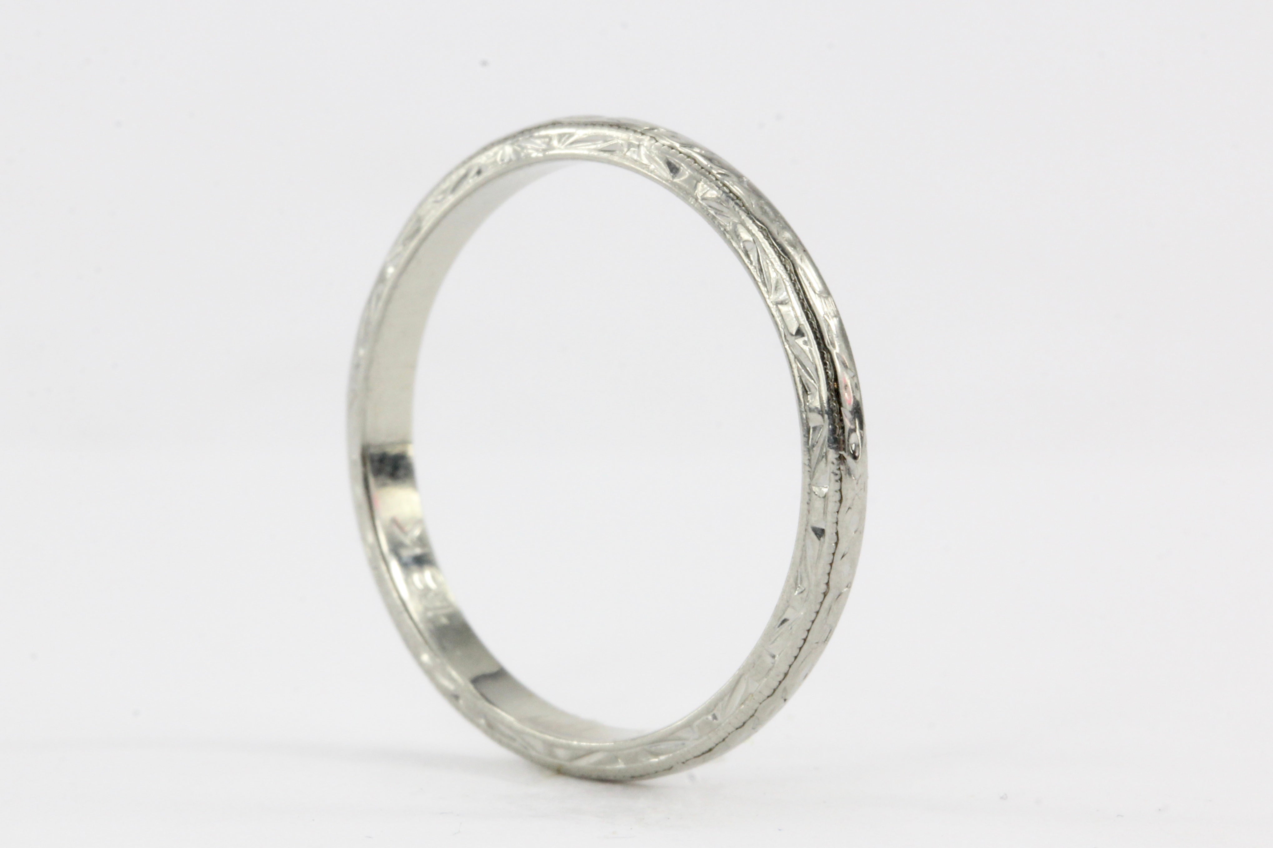 Art Deco 18K White Gold Wedding Band - Queen May