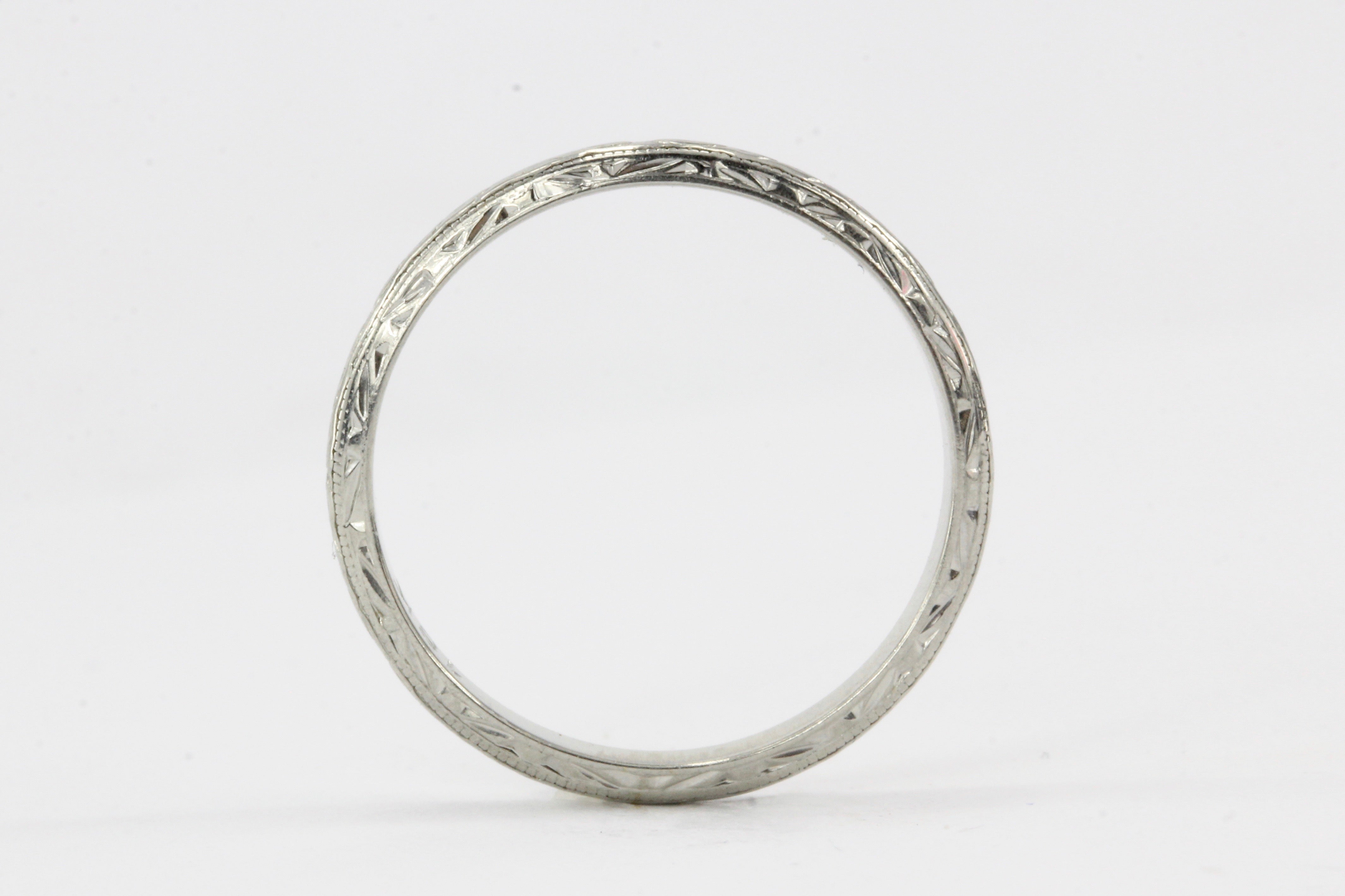 Art Deco 18K White Gold Wedding Band - Queen May
