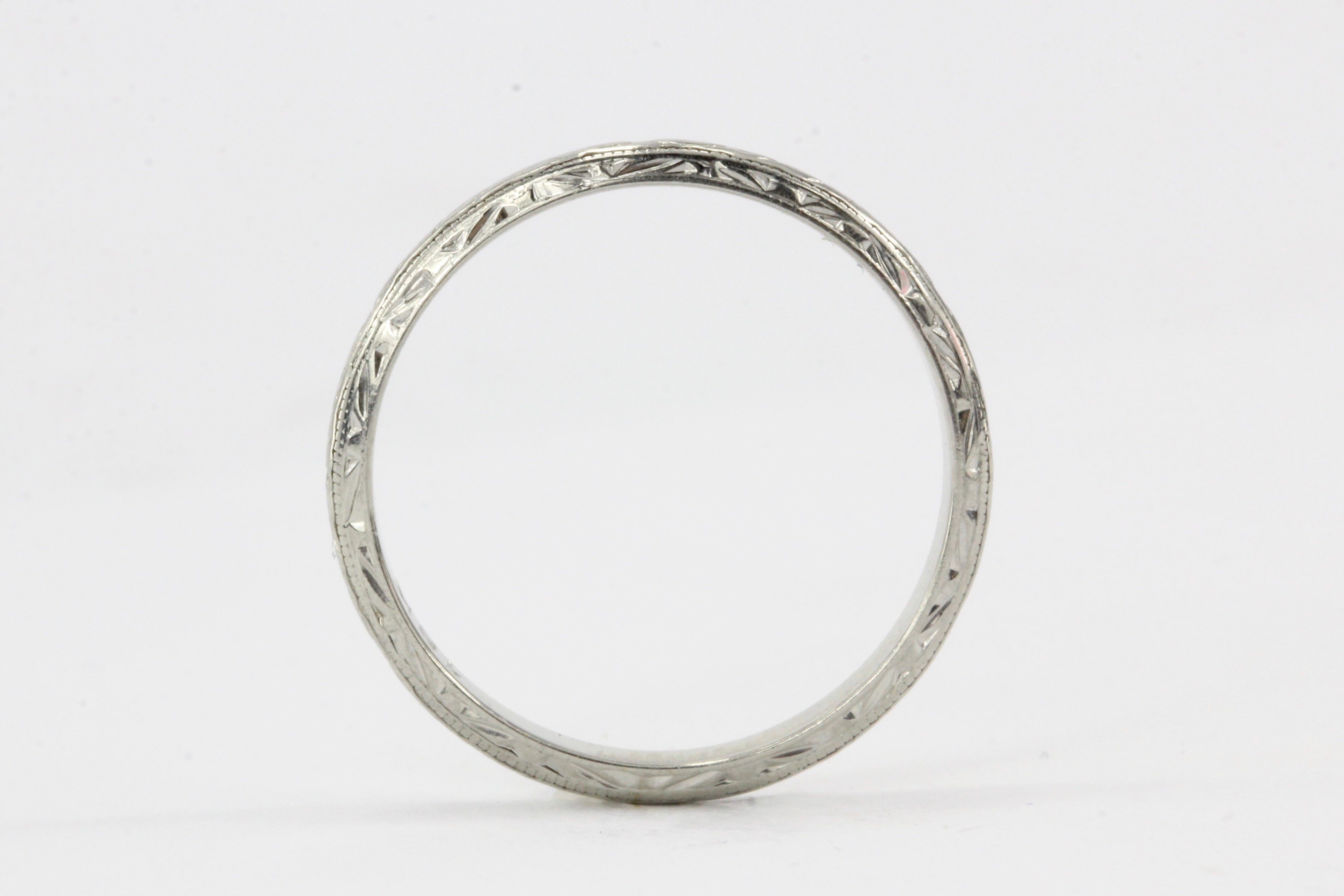 Art Deco 18K White Gold Wedding Band - Queen May