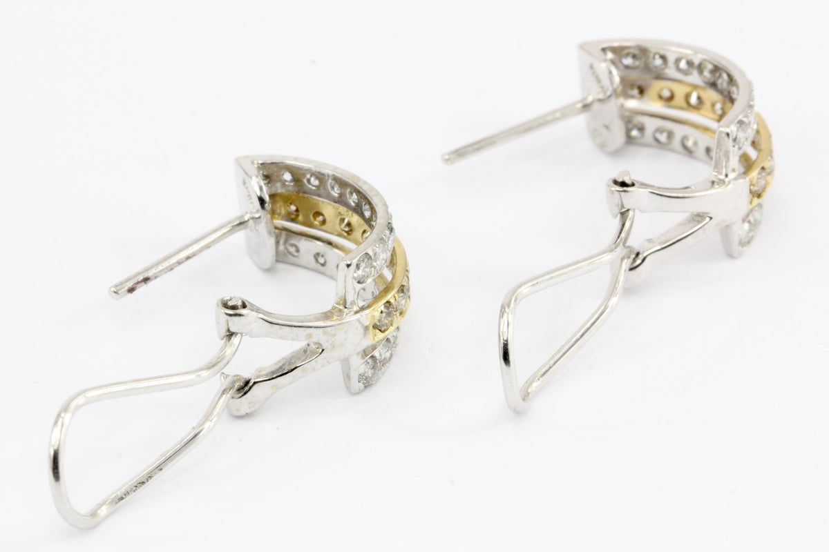 14K White Gold White and Champagne Diamond Huggie Hoop Earrings - Queen May