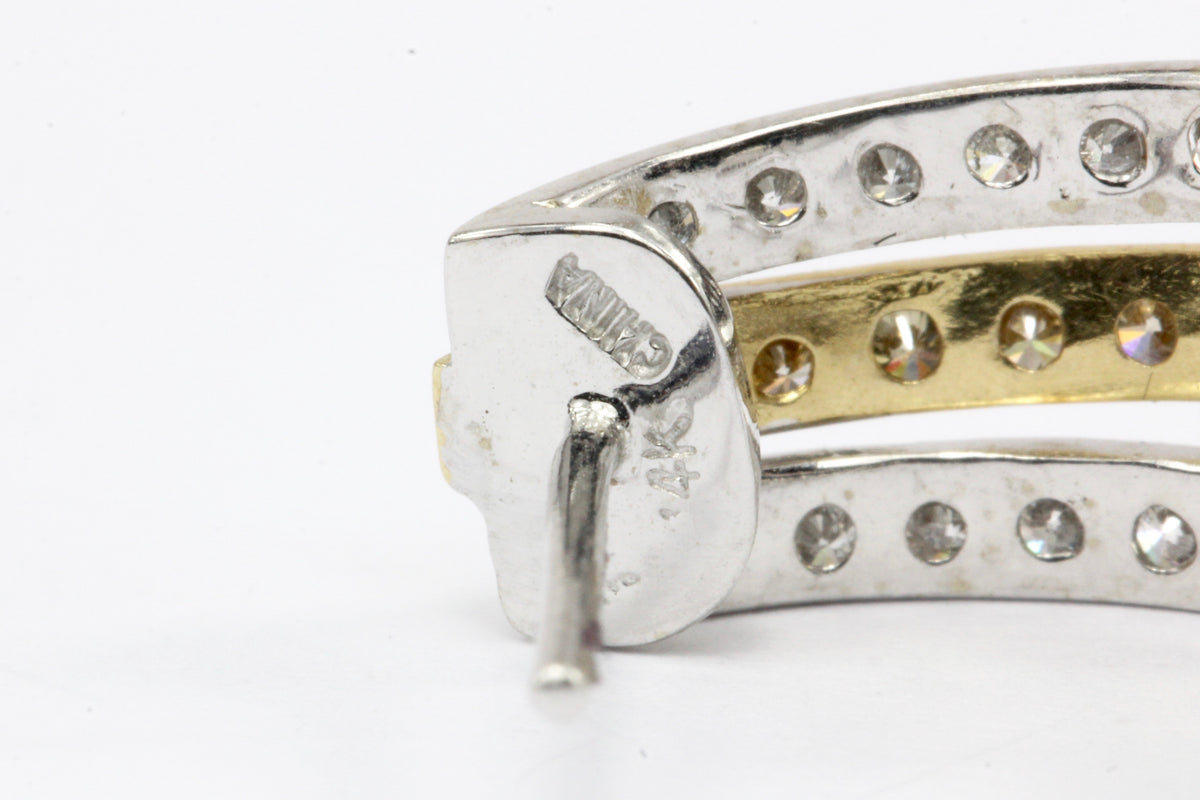 14K White Gold White and Champagne Diamond Huggie Hoop Earrings - Queen May