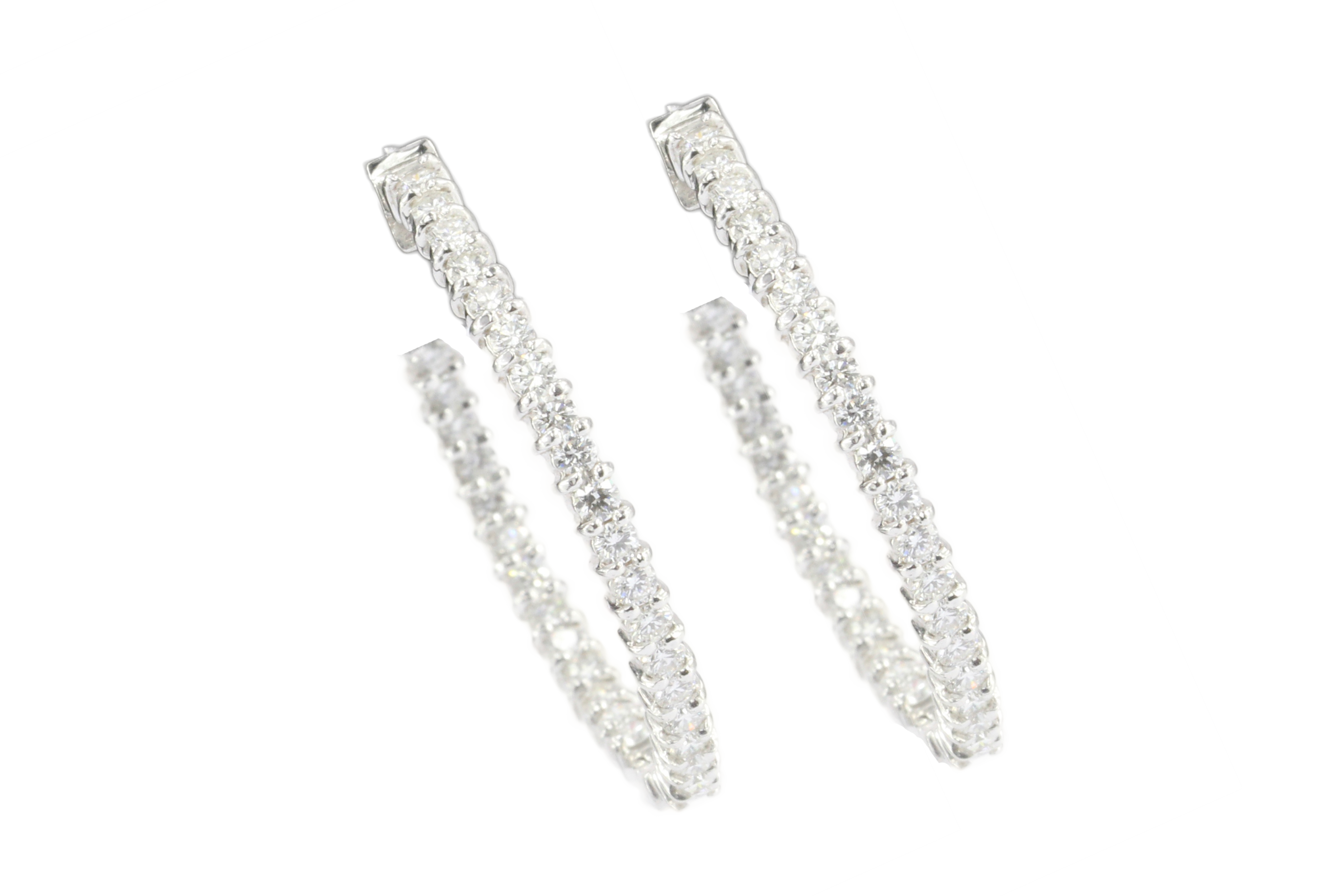 14K White Gold In and Out Diamond 35mm Hoop Earrings - Queen May