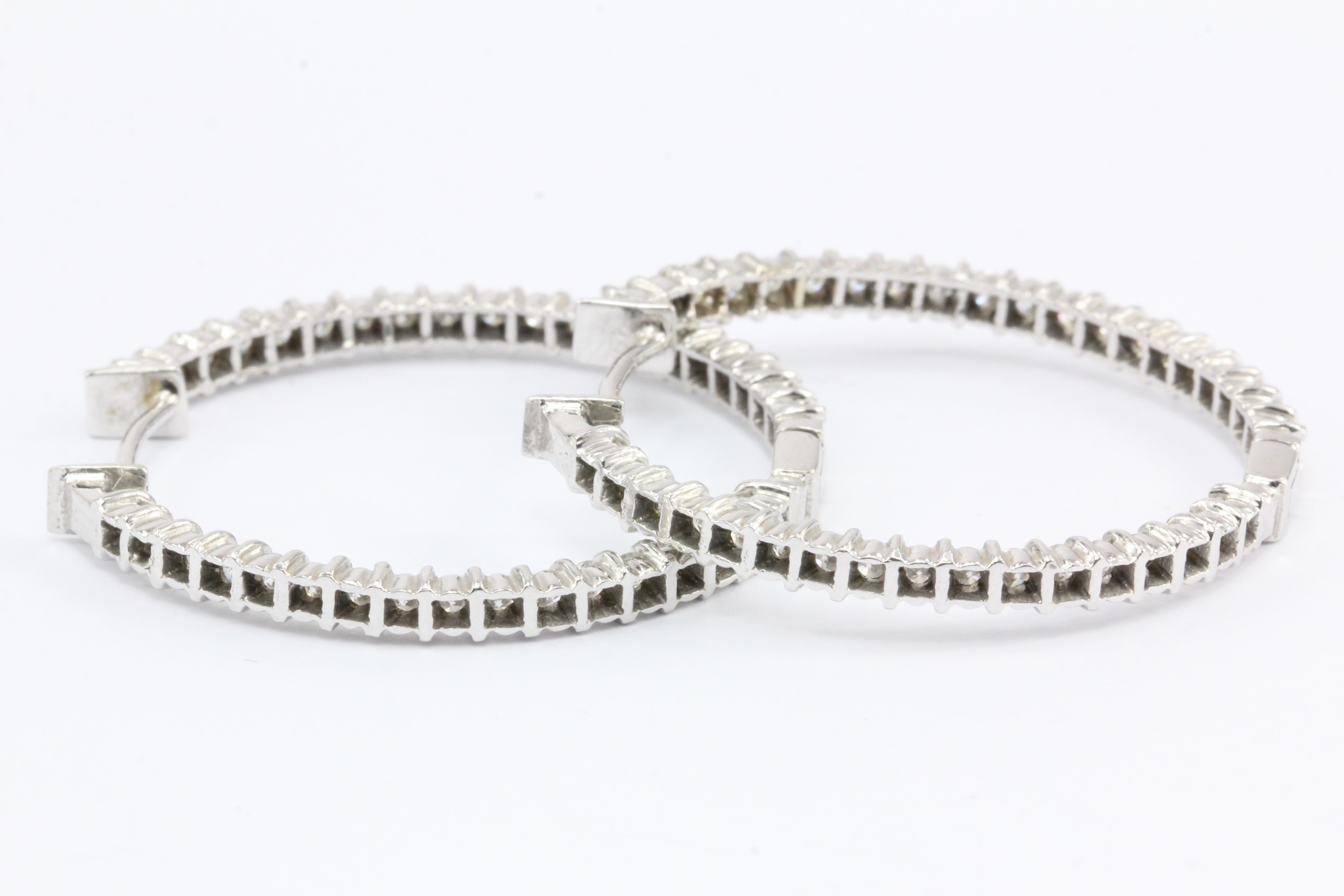14K White Gold In and Out Diamond 35mm Hoop Earrings - Queen May