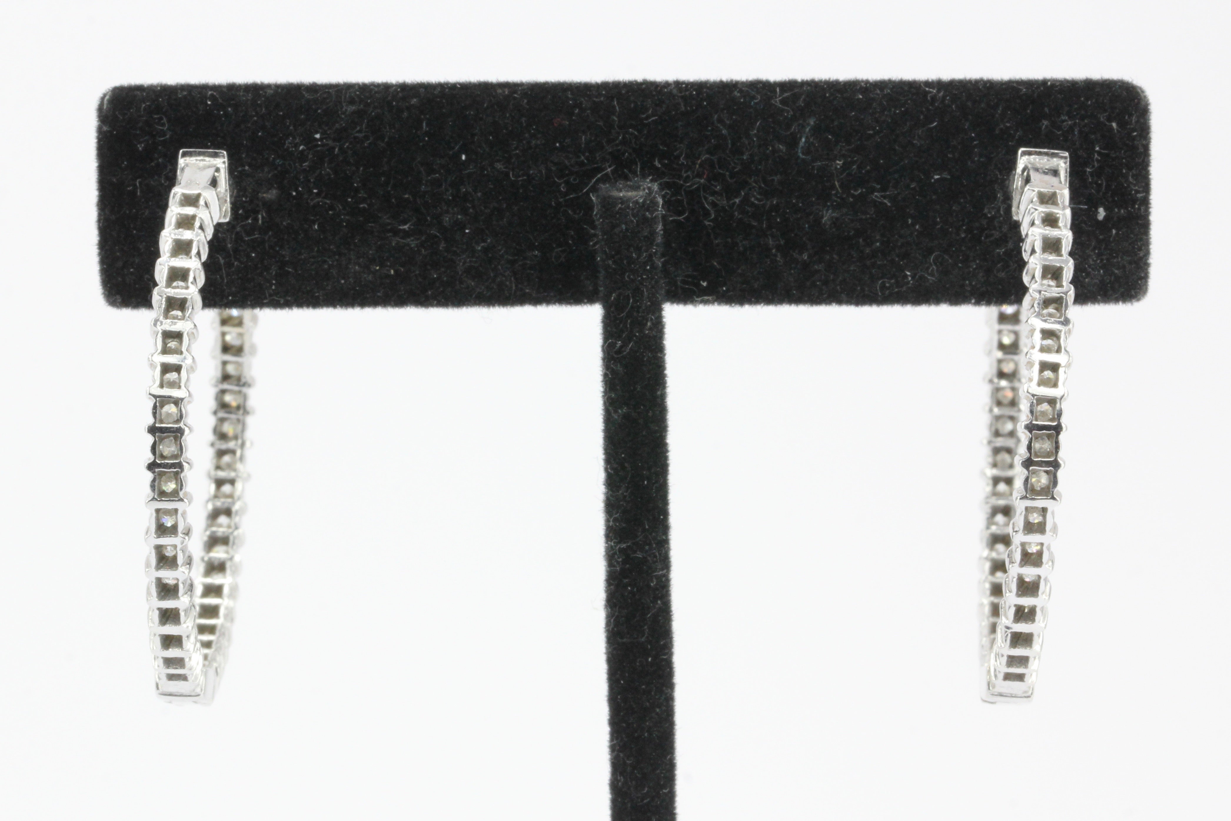14K White Gold In and Out Diamond 35mm Hoop Earrings - Queen May