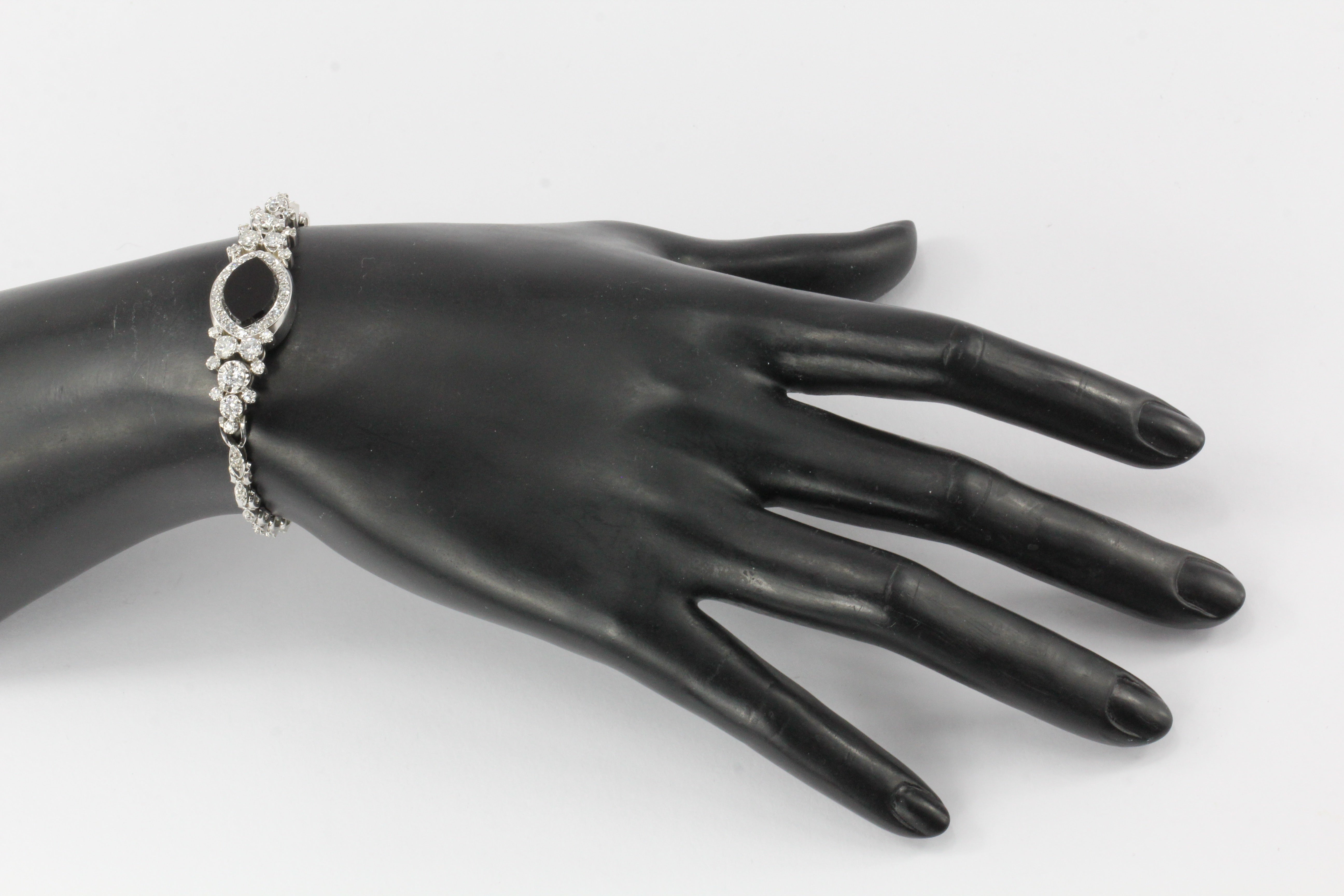 14K White Gold Diamond and Onyx Watch Conversion Bracelet - Queen May