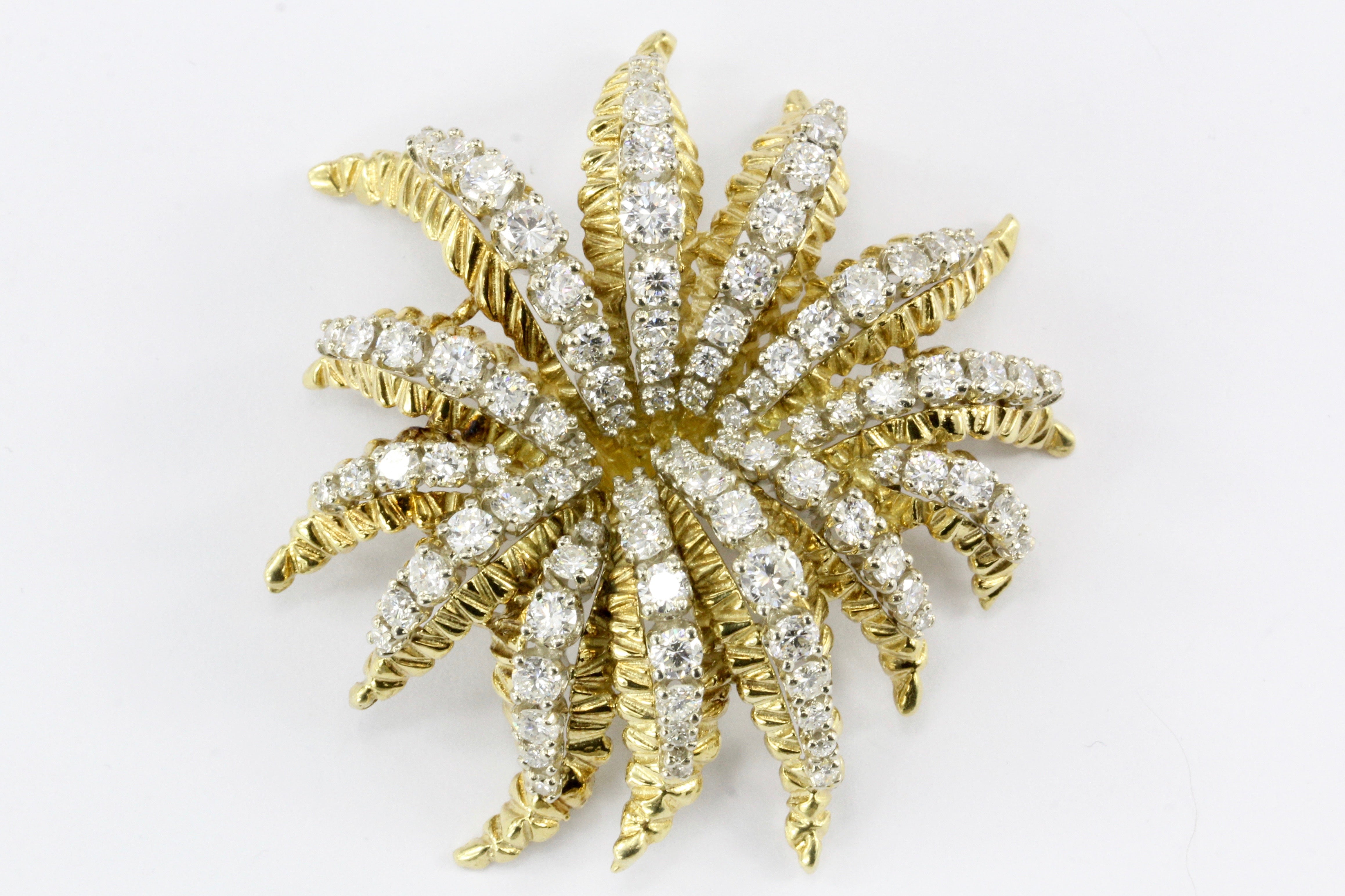 Vintage 18K Yellow Gold French 5.5 Carat Diamond Floral Modernist Converted Pendant - Queen May