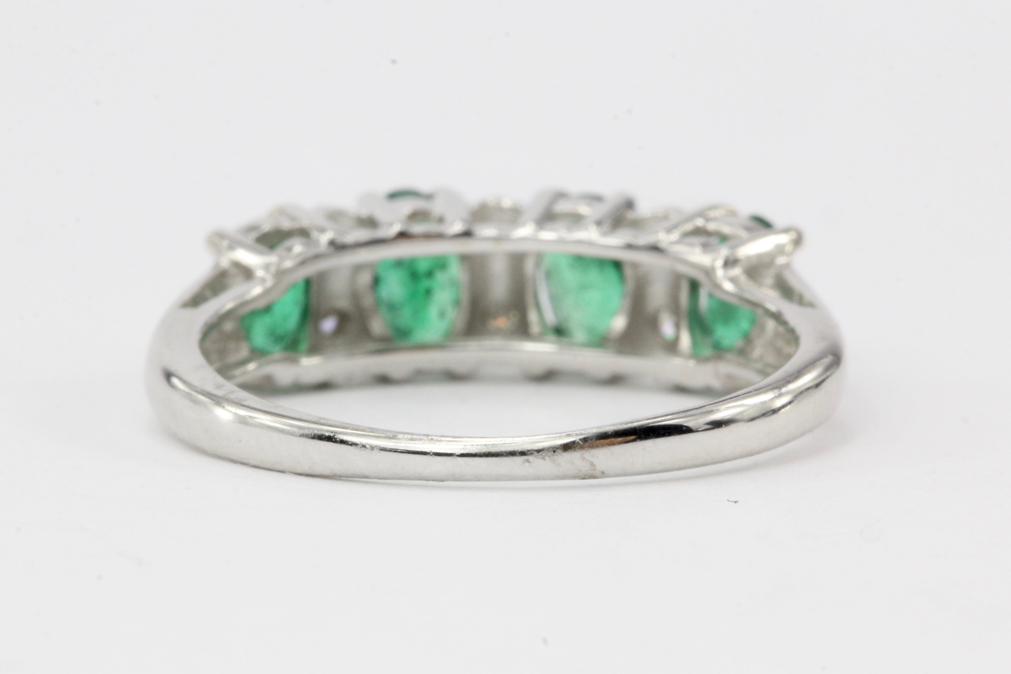 14K White Gold 1 Carat Emerald and Diamond Band - Queen May