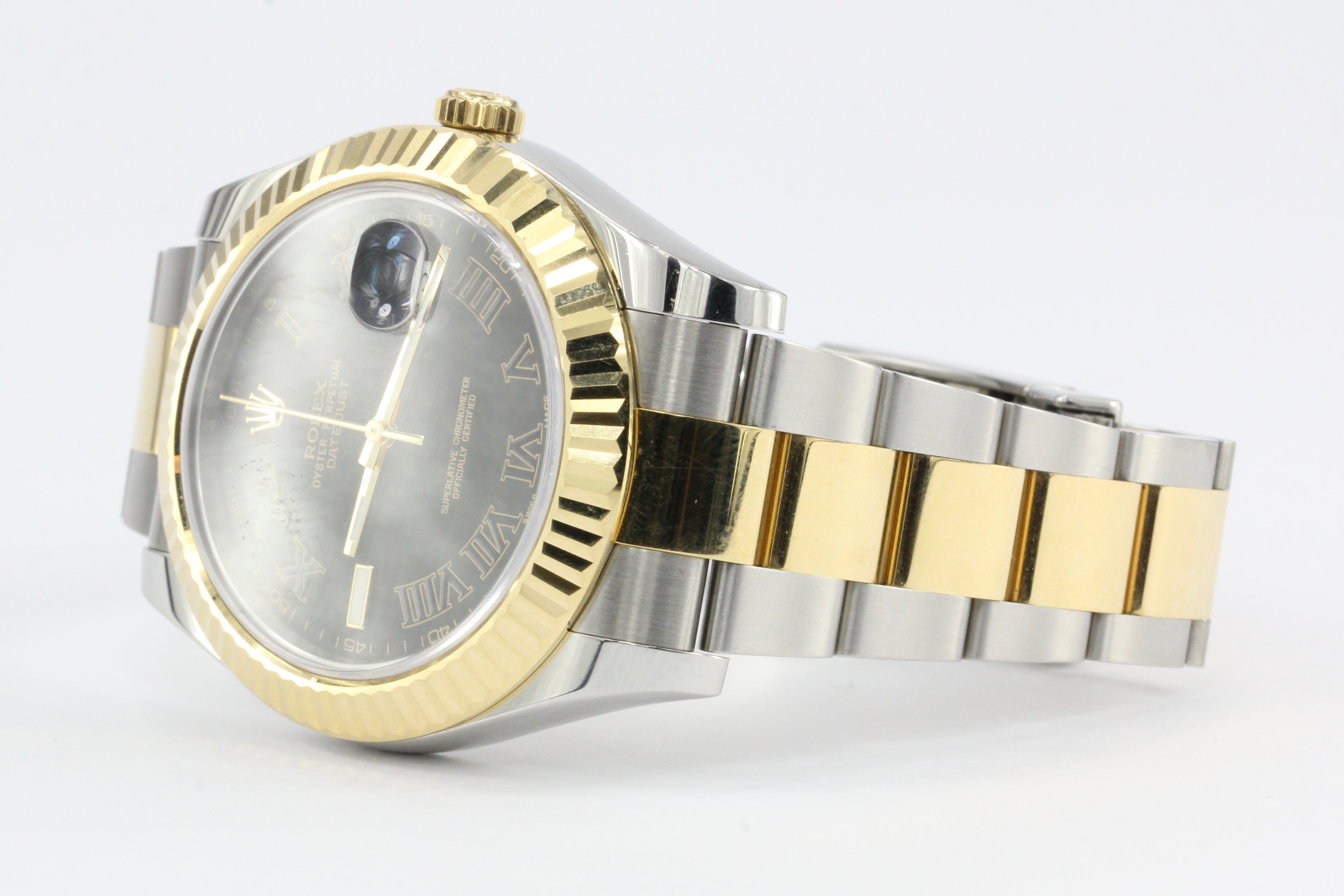 Rolex 2015 Oyster Datejust 116333 Slate Roman Dial Steel 18k Mens Watch - Queen May