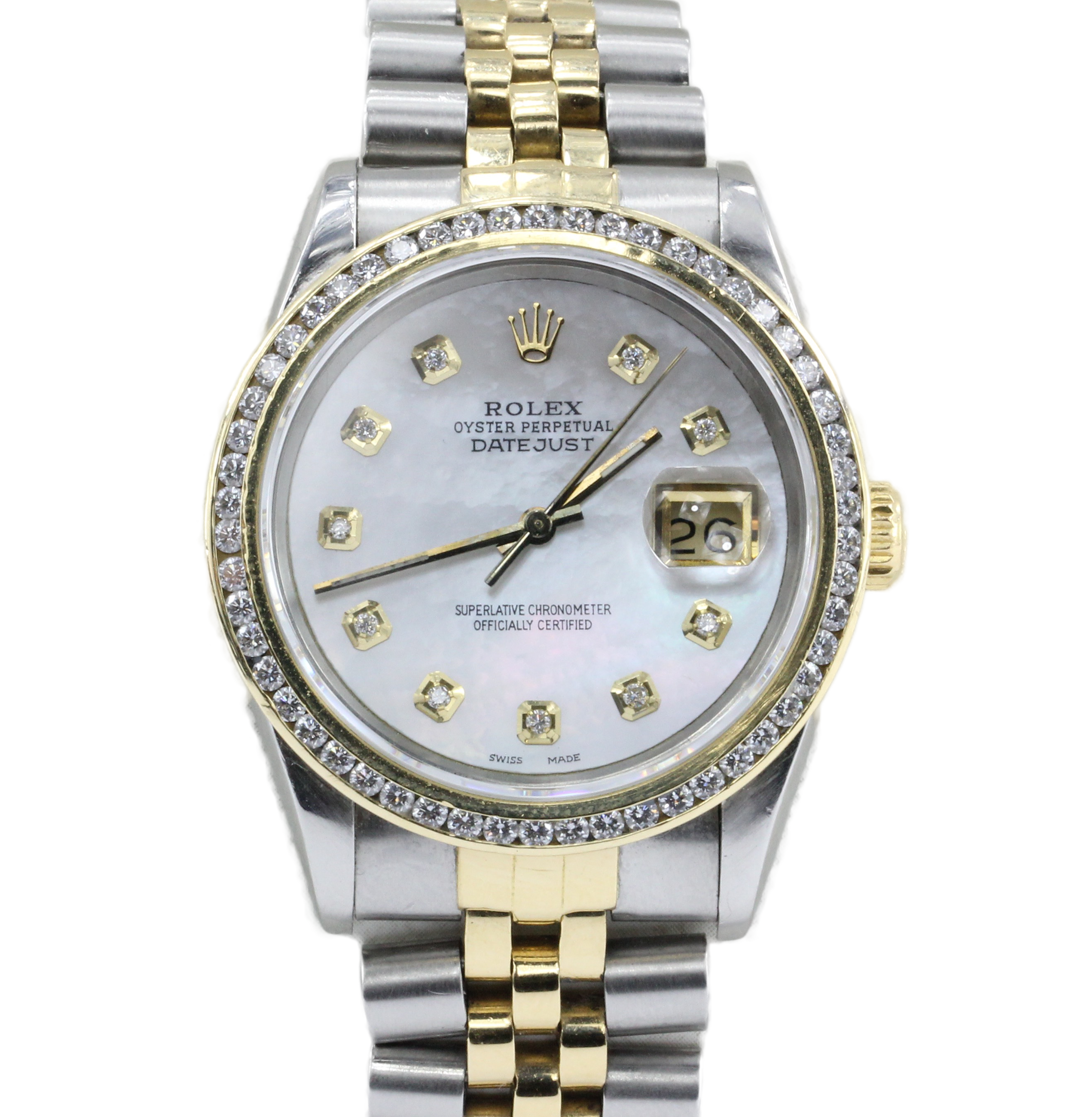 Rolex Oyster Perpetual Datejust 16233 Diamond Bezel Stainless 18K Mens Watch - Queen May