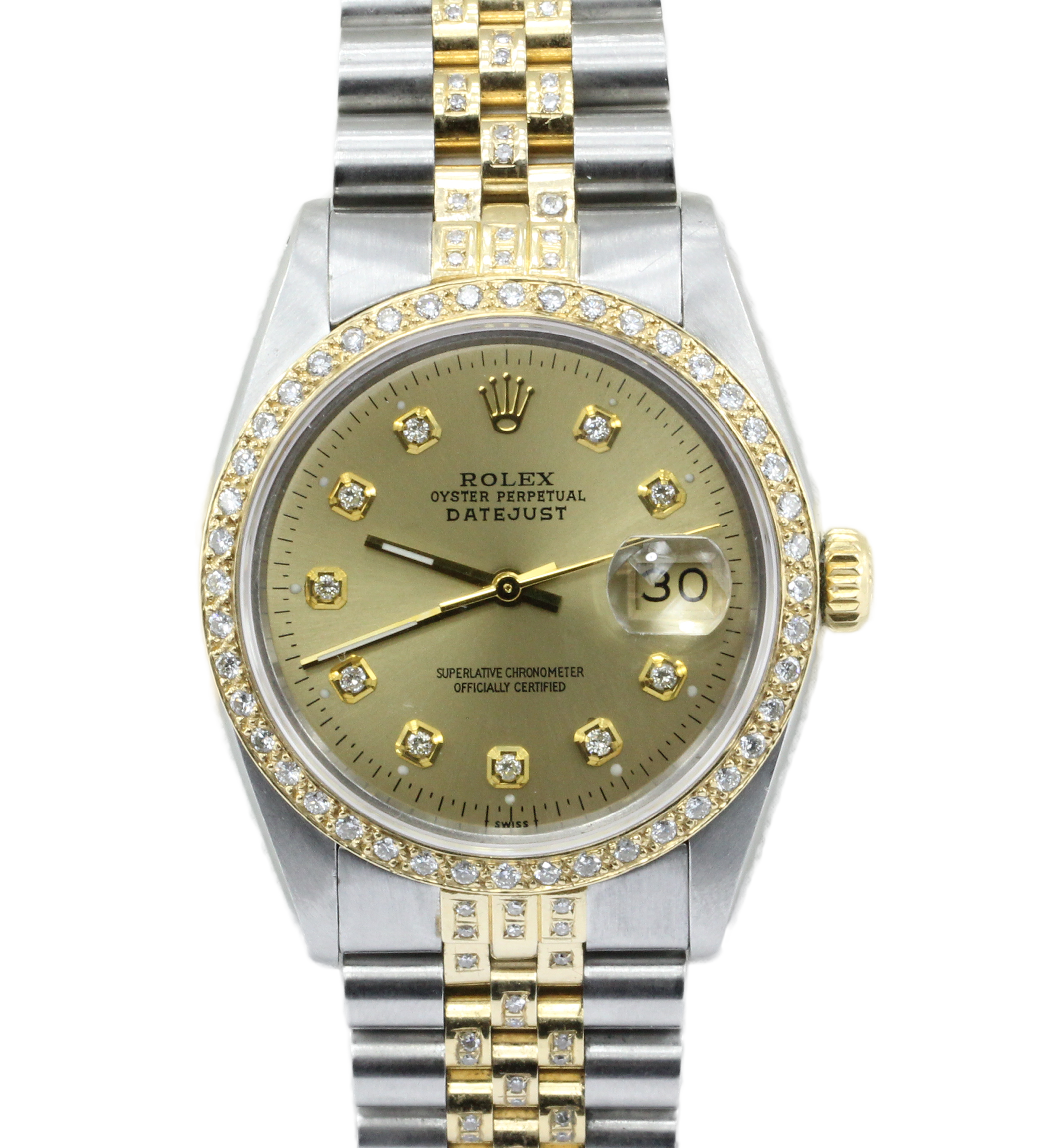 Rolex Oyster Perpetual Datejust 16013 Diamond Stainless 18K Mens Watch - Queen May